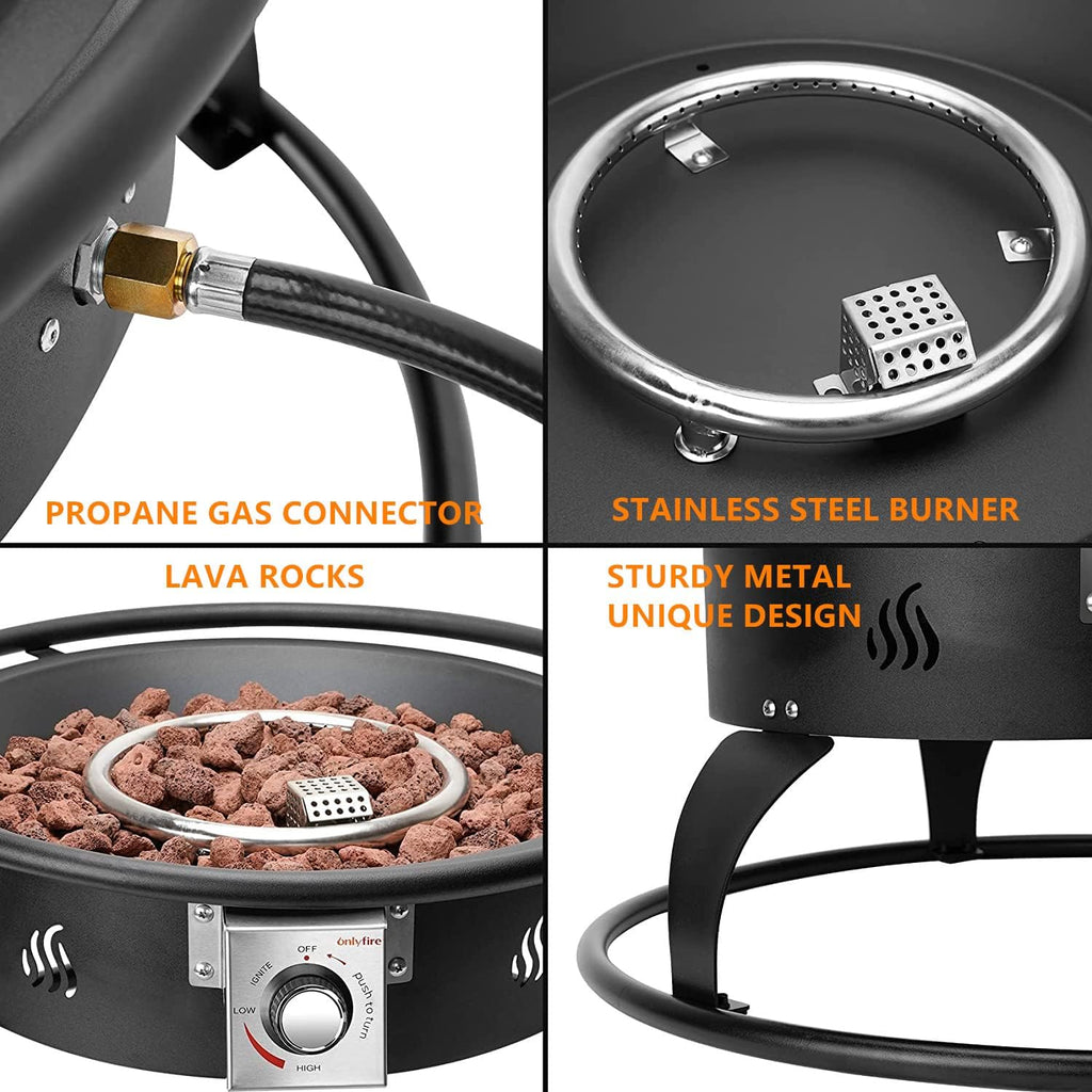 Propane Gas Fire Pit 22¡±, Portable Smokeless Fireplace with 12Ft Hose & Lava Rocks, FirePit for Patio Backyard Bonfire Camping RV Tailgating Beach Party, 55000BTU, #FP001