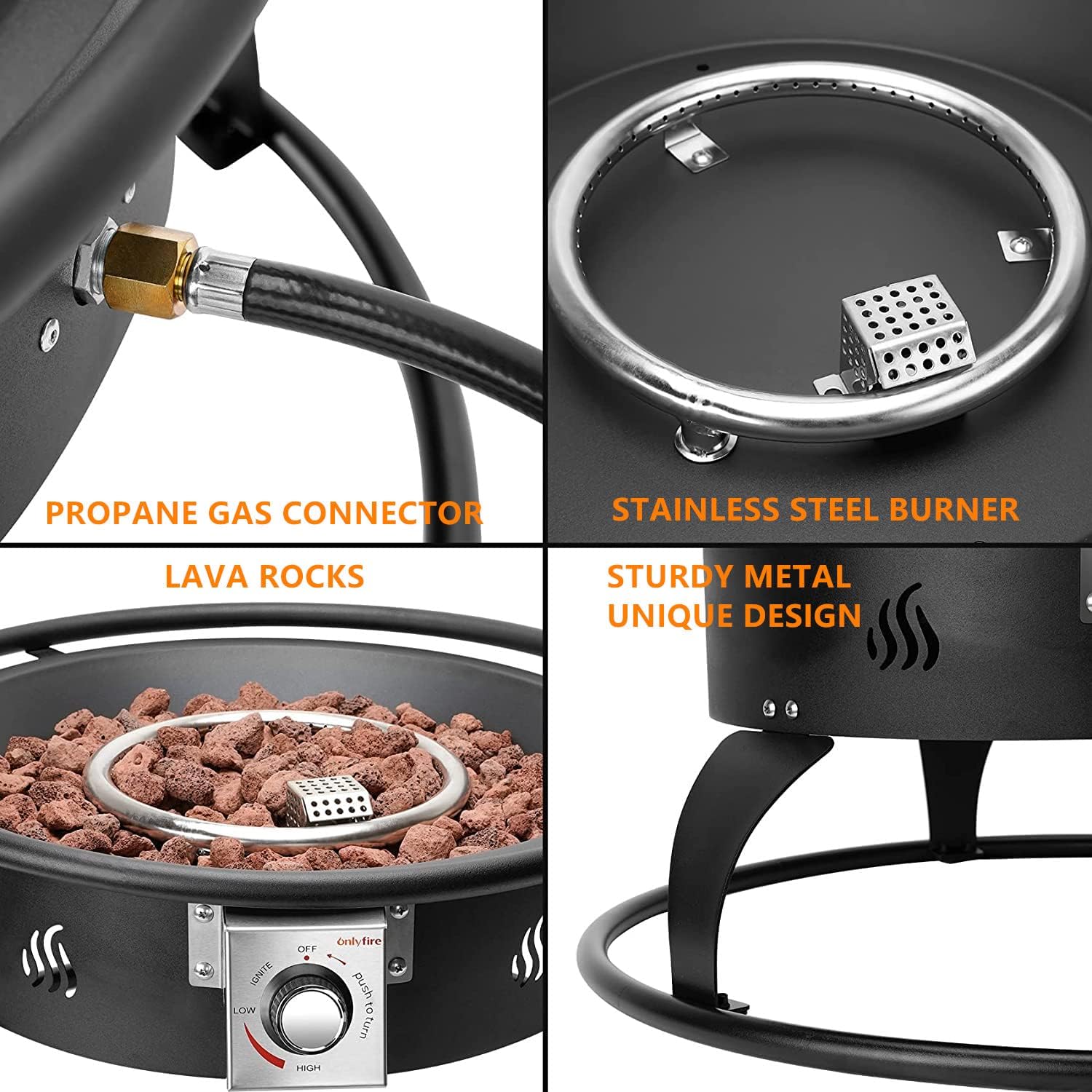 Propane Gas Fire Pit 22¡±, Portable Smokeless Fireplace with 12Ft Hose & Lava Rocks, FirePit for Patio Backyard Bonfire Camping RV Tailgating Beach Party, 55000BTU, #FP001
