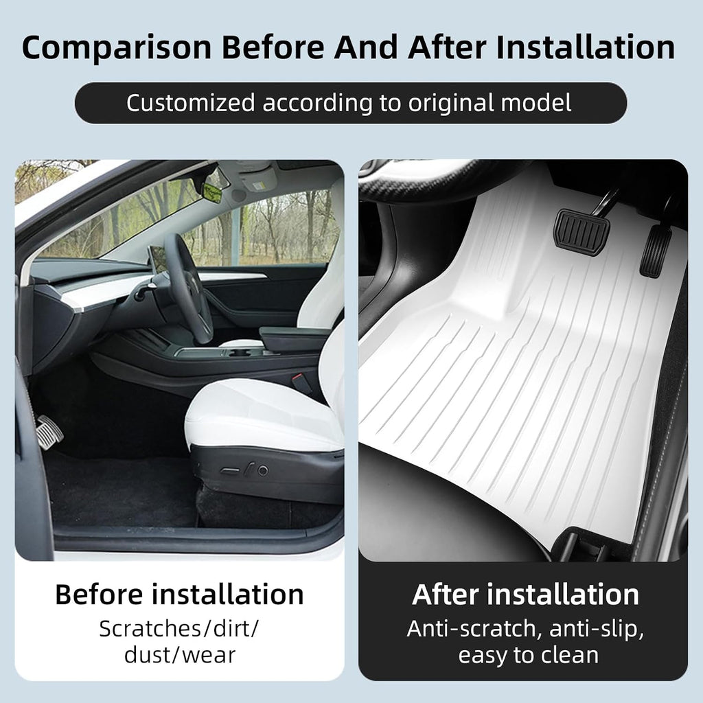 Floor Mats for Tesla 2019-2026 Model Y 5-Seat Floor Mats All Weather Durable TPE Anti-Slip Car Floor Liner Waterproof Custom Fit (White, Model Y)