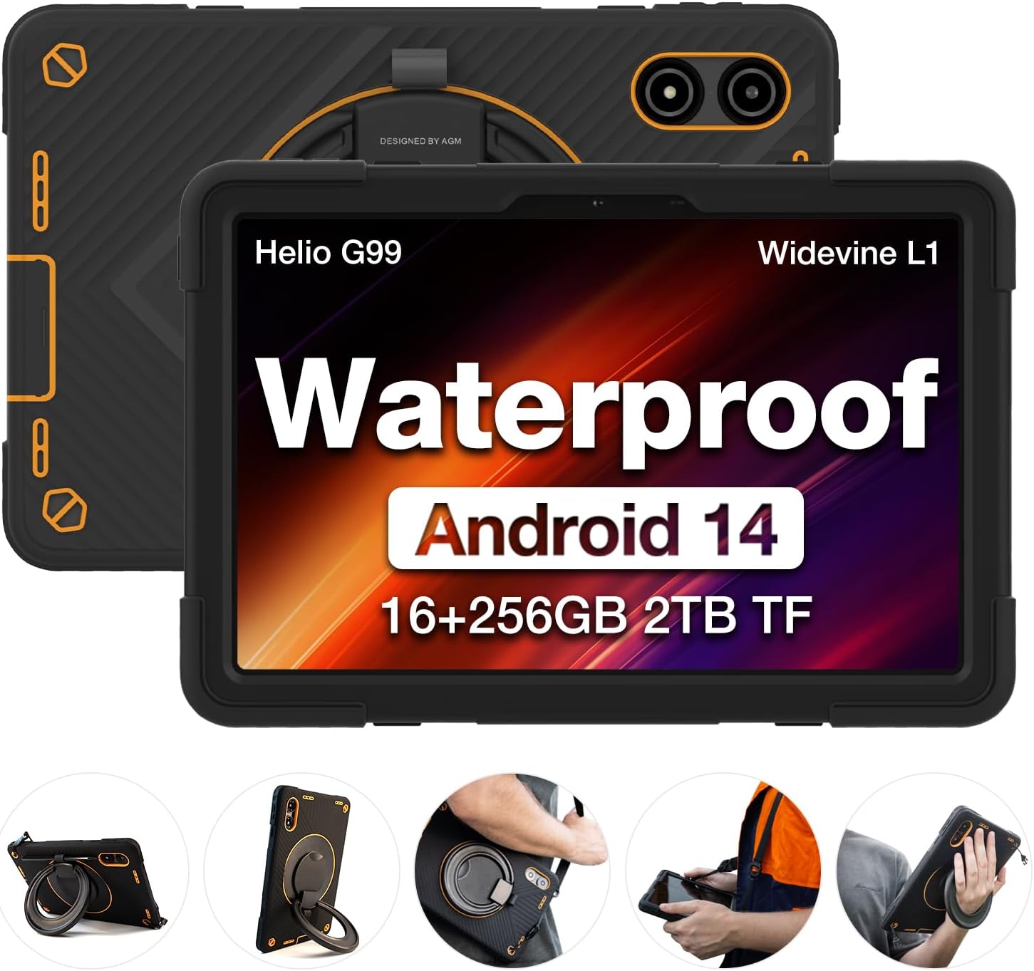 AGM PAD P2 Active Rugged Android 14 Tablet with Case, Waterproof & Drop-Proof, Widevine L1 & GMS Certified, 11' 90Hz FHD 480 NITS Display, MTK G99, 8000 mAh, 16(8+8) + 256GB[TF 2TB], GPS, Compass, OTG