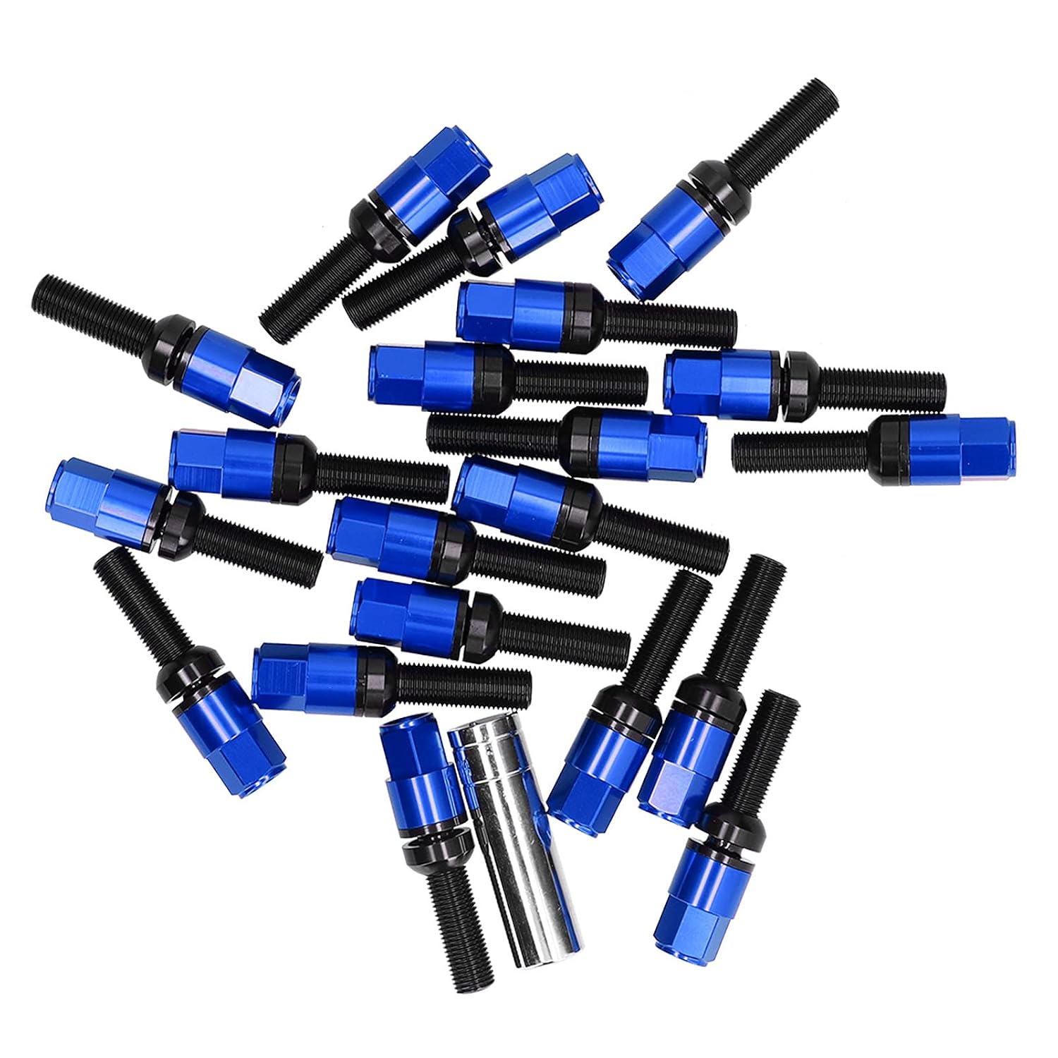 Brilluxa Lug Bolt Kit, M14x1.5 42mm Ball Seat Extended Lug Bolts, Black Wheel Bolt Set and Wheel Fasteners, Extended Thread Wheel Hardware for Aftermarket Rim and Spacer Installation