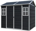 JT 6 x 8 FT Resin Storage Shed, Waterproof Garden Shed with Floor, 2 Windows, Lockable Door and Vent, Outdoor Sheds for Backyard, Tools and Lawn Mower (Black)