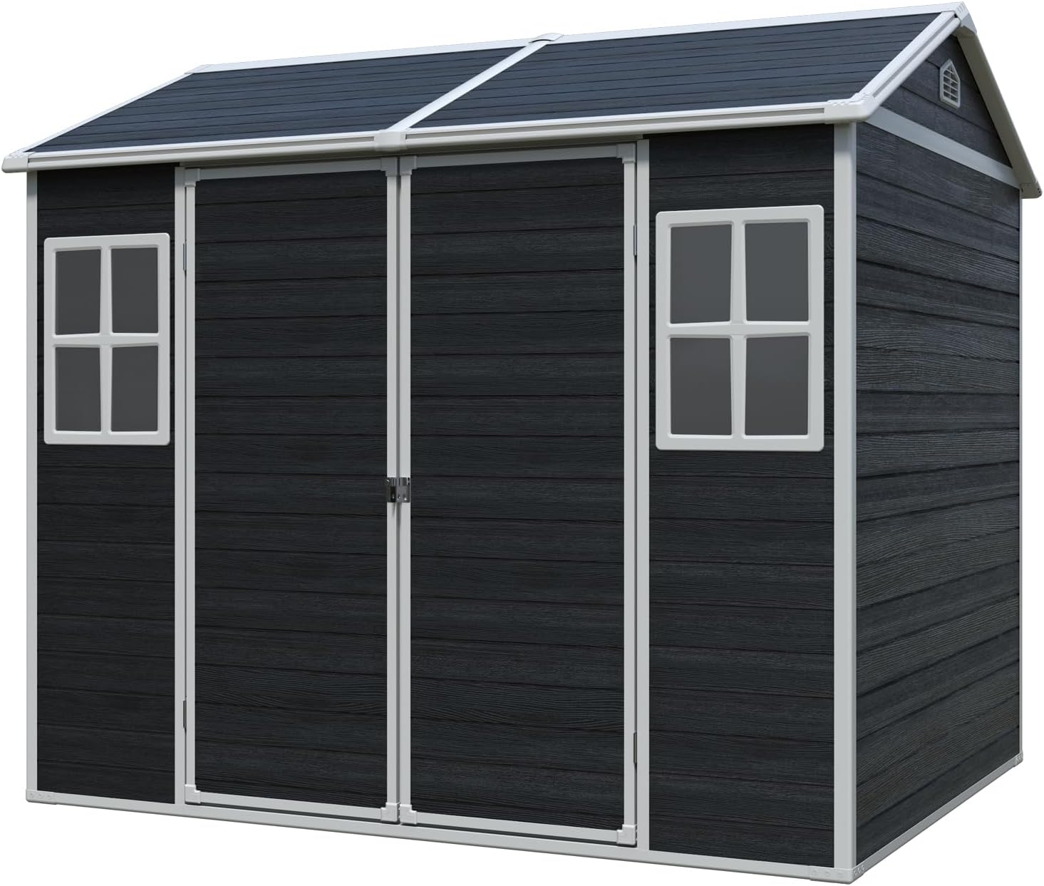 JT 6 x 8 FT Resin Storage Shed, Waterproof Garden Shed with Floor, 2 Windows, Lockable Door and Vent, Outdoor Sheds for Backyard, Tools and Lawn Mower (Black)