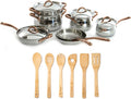 BergHOFF Ouro Gold 18/10 Stainless Steel 17Pc Cookware Set With Lids, 11Pc Induction Pots and Pans and 6Pc Bamboo Cooking Utensils Set PFOA-free, Rose Gold Handles