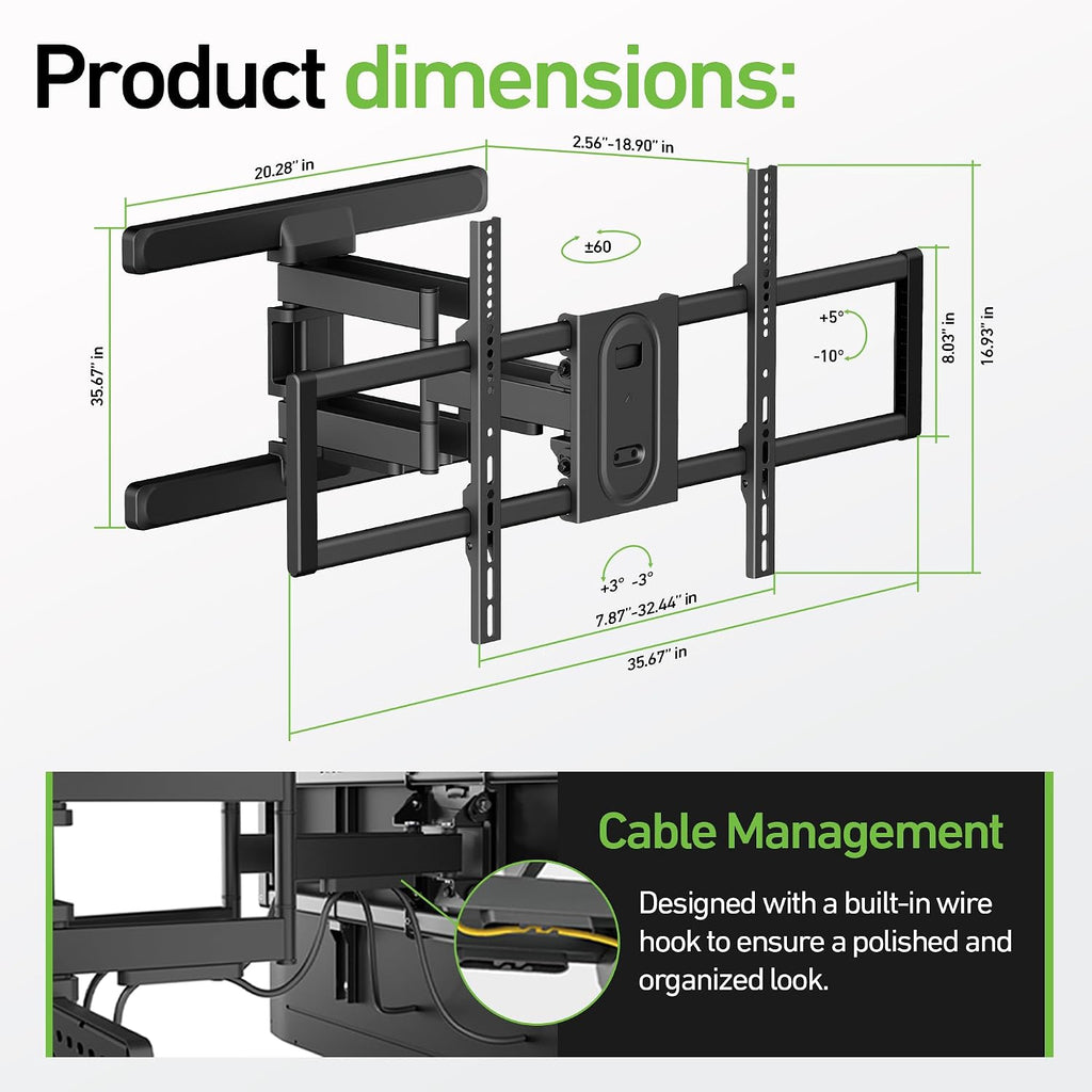 Heavy Duty Dual Arm Articulating TV Wall Mount Bracket for Samsung S95D QN55S95D 55 Inch TV - Tilt & Swivel with Reduced Glare