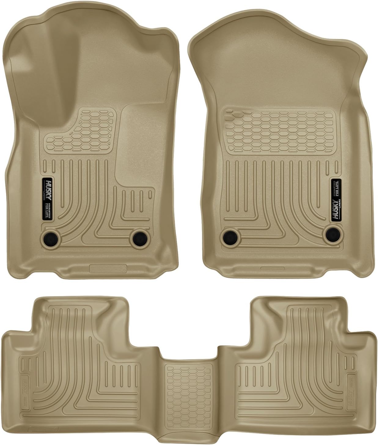 Husky Liners Weatherbeater Floor Mats | Fits 2016-2026 Dodge Durango & 2016-2021 Jeep Grand Cherokee & 2022 Jeep Grand Cherokee WK | Front & 2nd Row, 3-pc Tan - 99153