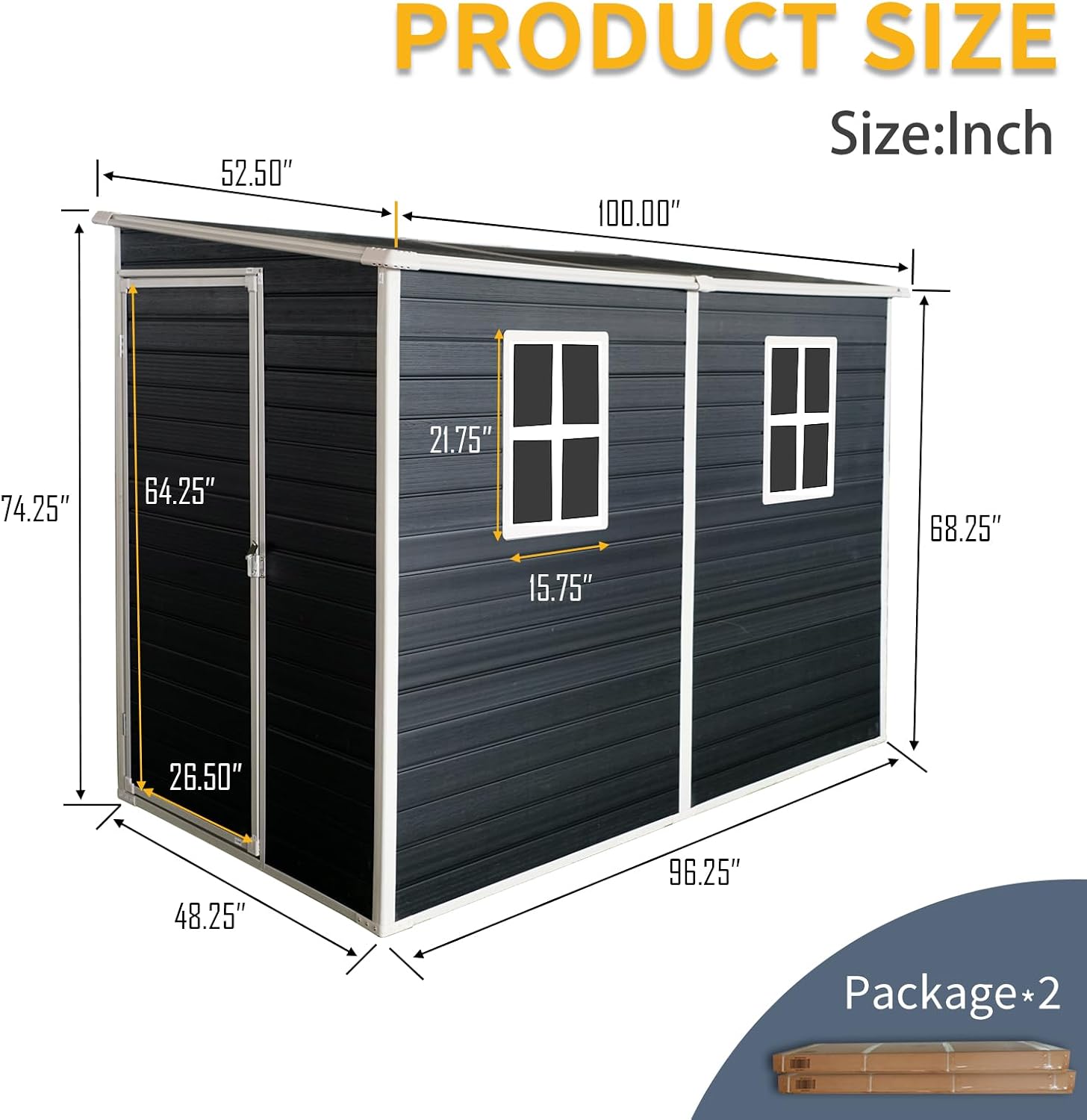 JT 4 x 8 FT Resin Storage Shed, Waterproof Garden Shed with Floor, 2 Windows, Lockable Door and Vent, Outdoor Sheds for Backyard,Tools and Lawn Mower (Black)