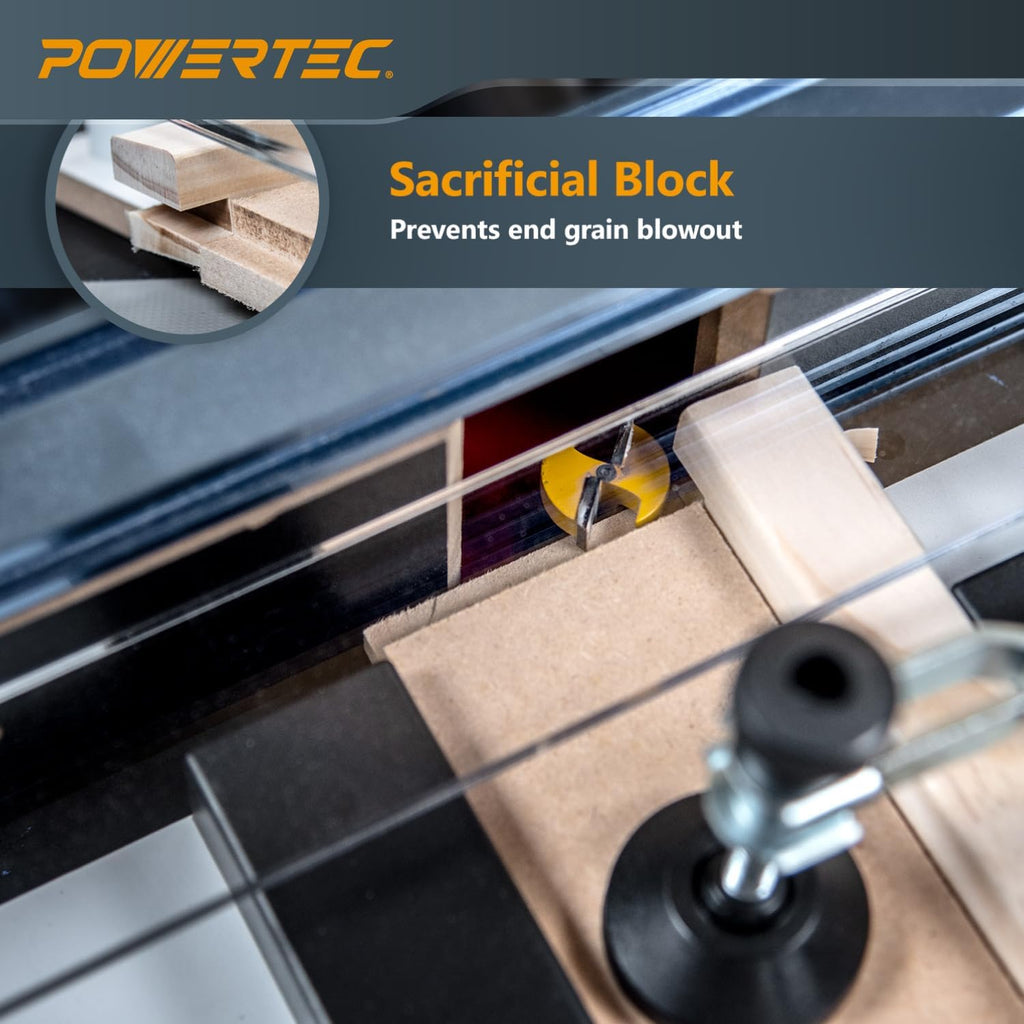 POWERTEC 72032 Deluxe Router Table Fence System 3-3/8' Tall 24' Long and Rail Coping Sled for Router Tables, Professional Precise Cutting Rail for Cabinet Door Joints, Drawers and Woodworking