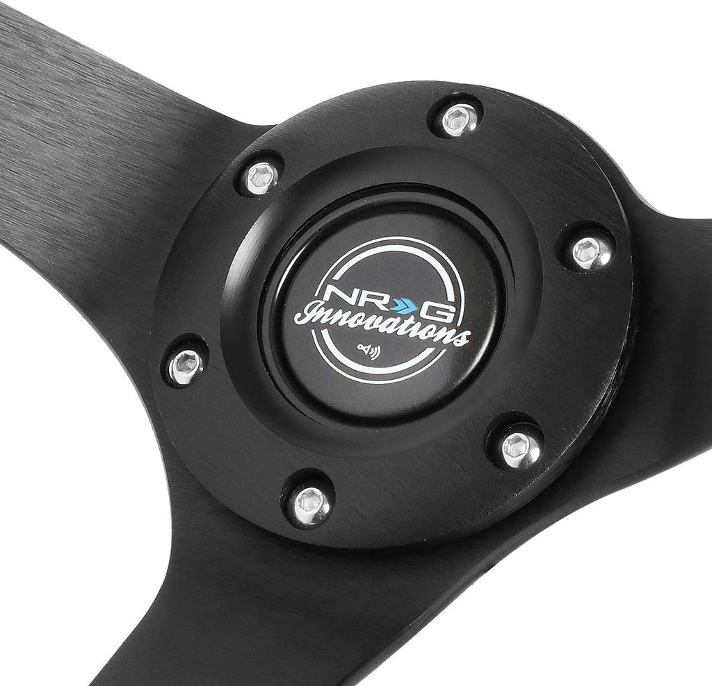 Auto Dynasty NRG Innovations Reinforced RST-036MB-SA-H Aluminum 350mm 3 Inches Deep Dish Black Spokes Steering Wheel