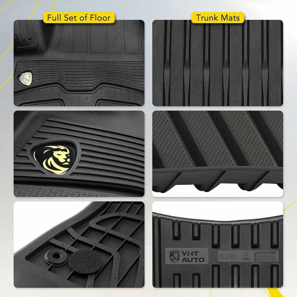 YHTAUTO Floor Mats & Trunk Mat Cargo Liner Full Set Compatible with Tesla Model 3 2021 2022 2023, All Weather Floor Mats TPE Trunk Cargo Storage Tray Mat, Waterproof & Orderless, Black, Set of 6