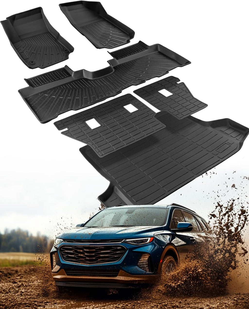 Floor Mats for Chevy Equinox for GMC Terrain 2024 2023 2022 2021 2020 2019 2018, All-Weather TPE Floor Mats Rear Backrest Mats Cargo Liner Custom Fit for Chevrolet Equinox Terrain Accessories