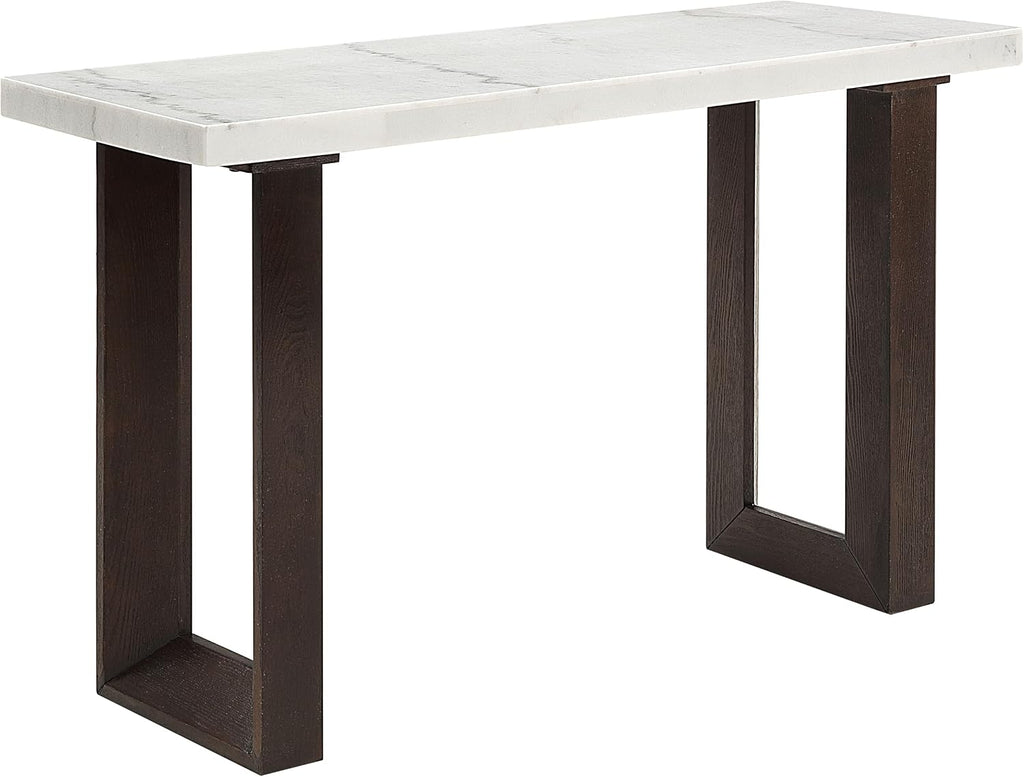 Acme Edwyn Marble and Wood Rectangular Sofa Table in White and Brown
