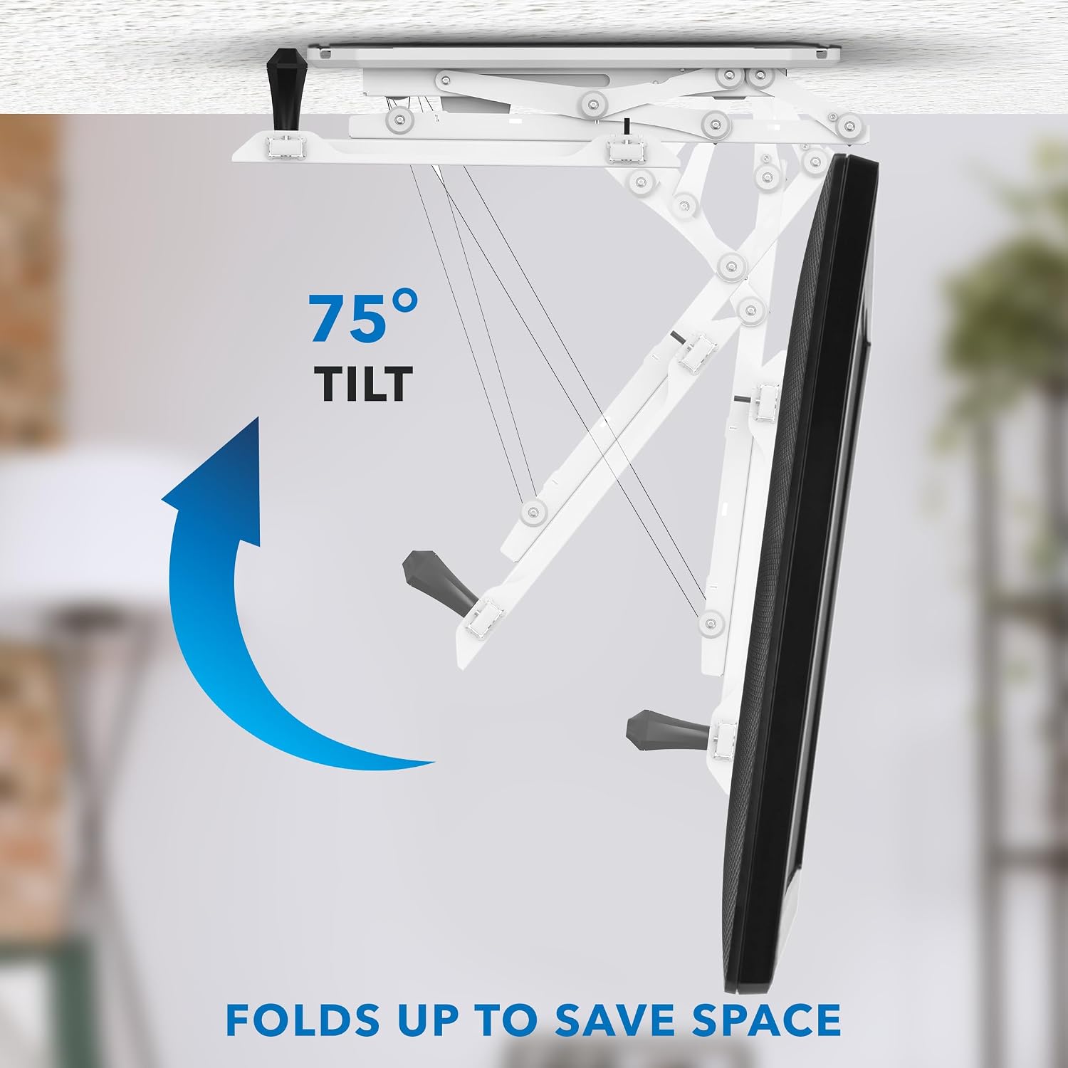Mount-It! Electric Ceiling TV Mount with Remote and App Controller, Motorized Flip Down Fold Up Pitched Roof Mount Fits 32 to 70 Inch Flat Screen TVs, White