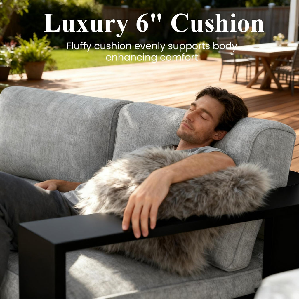 LayinSun Oversized Aluminum Outdoor Furniture, 1 Piece Patio 3-Seat Sofa, Deep Seating and Upgraded 6-inch Cushions for Porch, Balcony, Deck