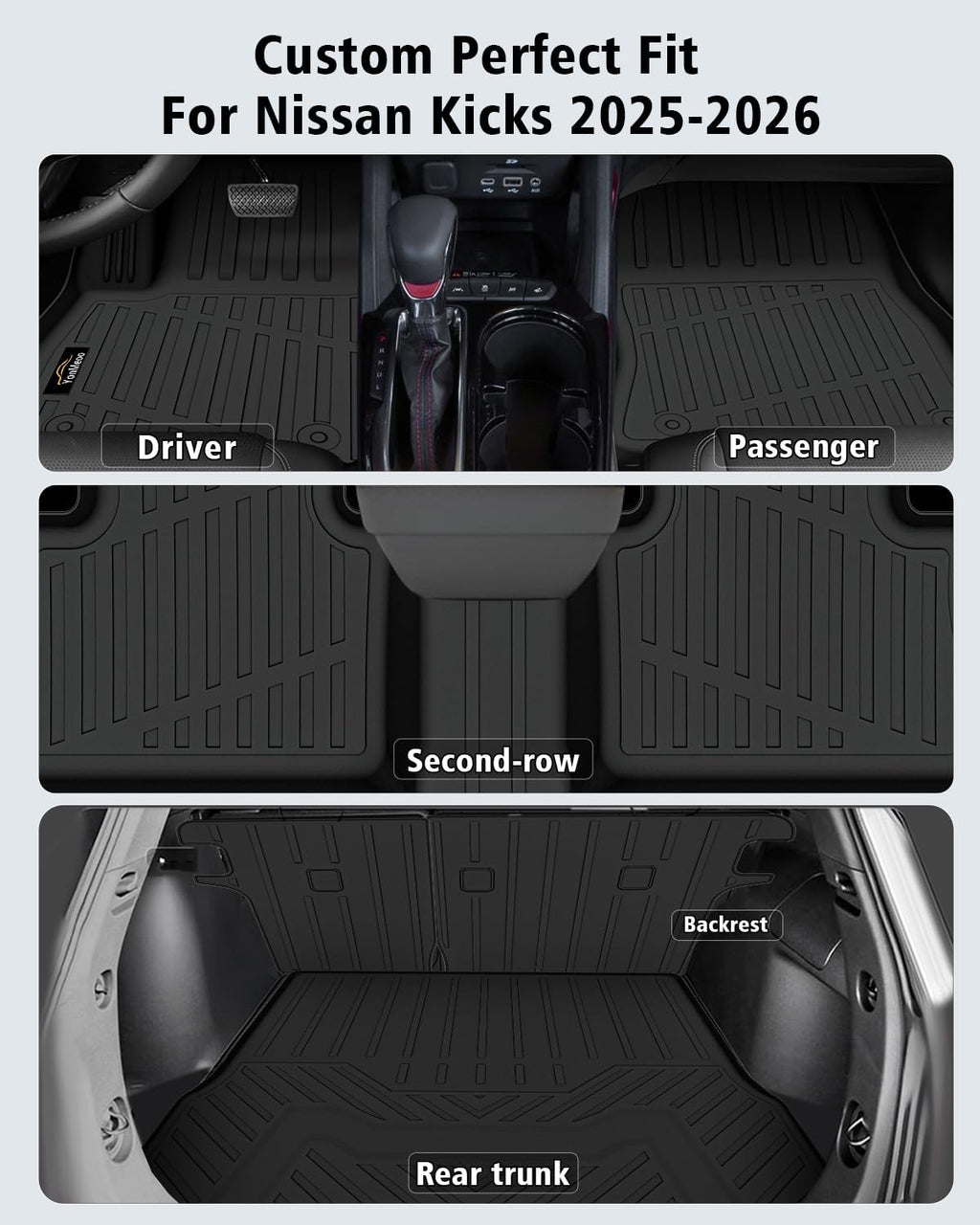 Floor Mats Custom for Nissan Kicks 2025 2026 SV/SR (Not for S) Cargo Liner with Backrest Mat All Weather TPE Rubber Full Set Floor Liners Trunk Mat for Kicks Automotive Accessories, Black
