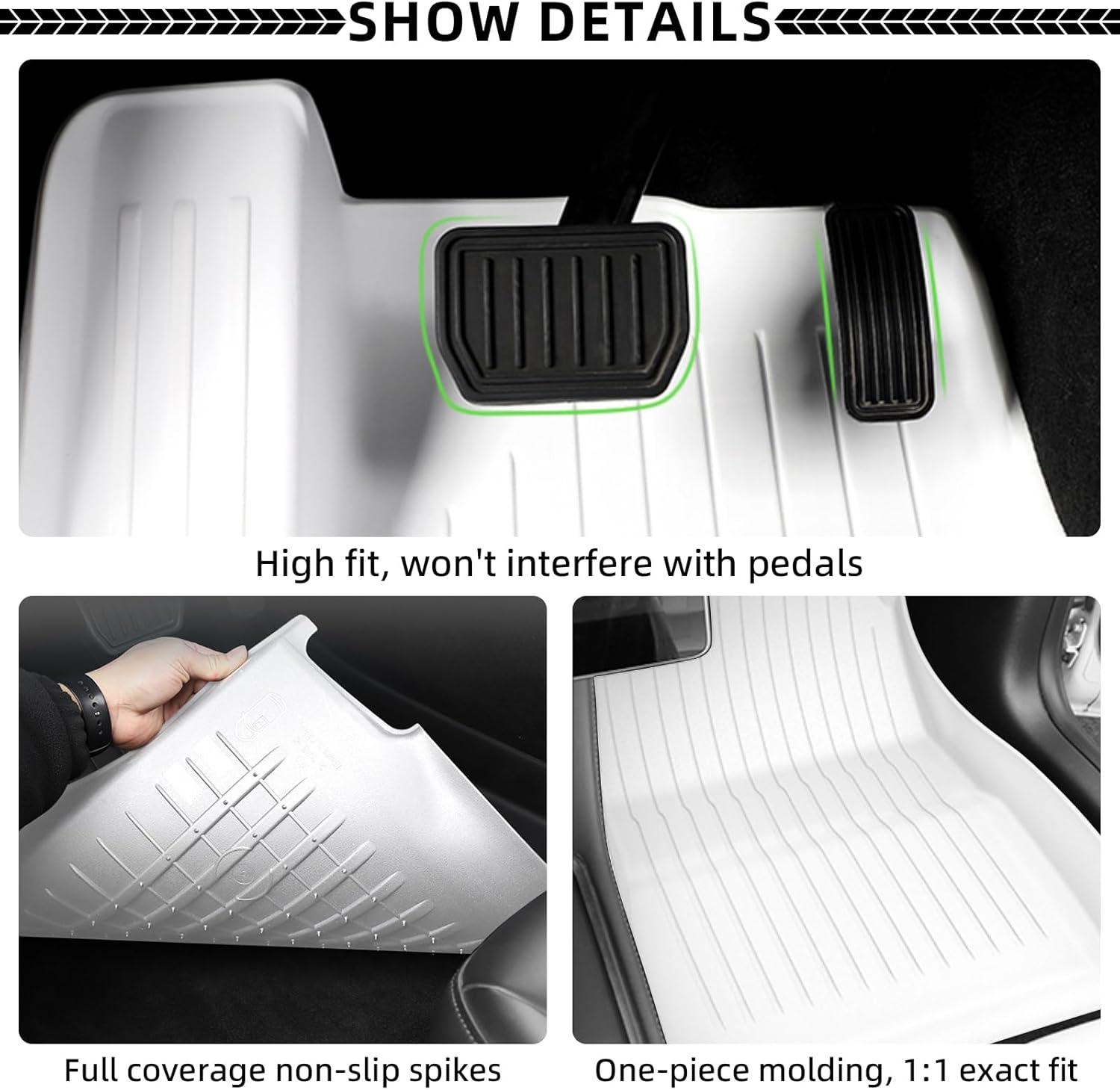 Floor Mats for Tesla 2024-2026 Model 3 5-Seat Floor Mats All Weather Durable TPE Anti-Slip Car Floor Liner Waterproof Custom Fit (White, Model 3)