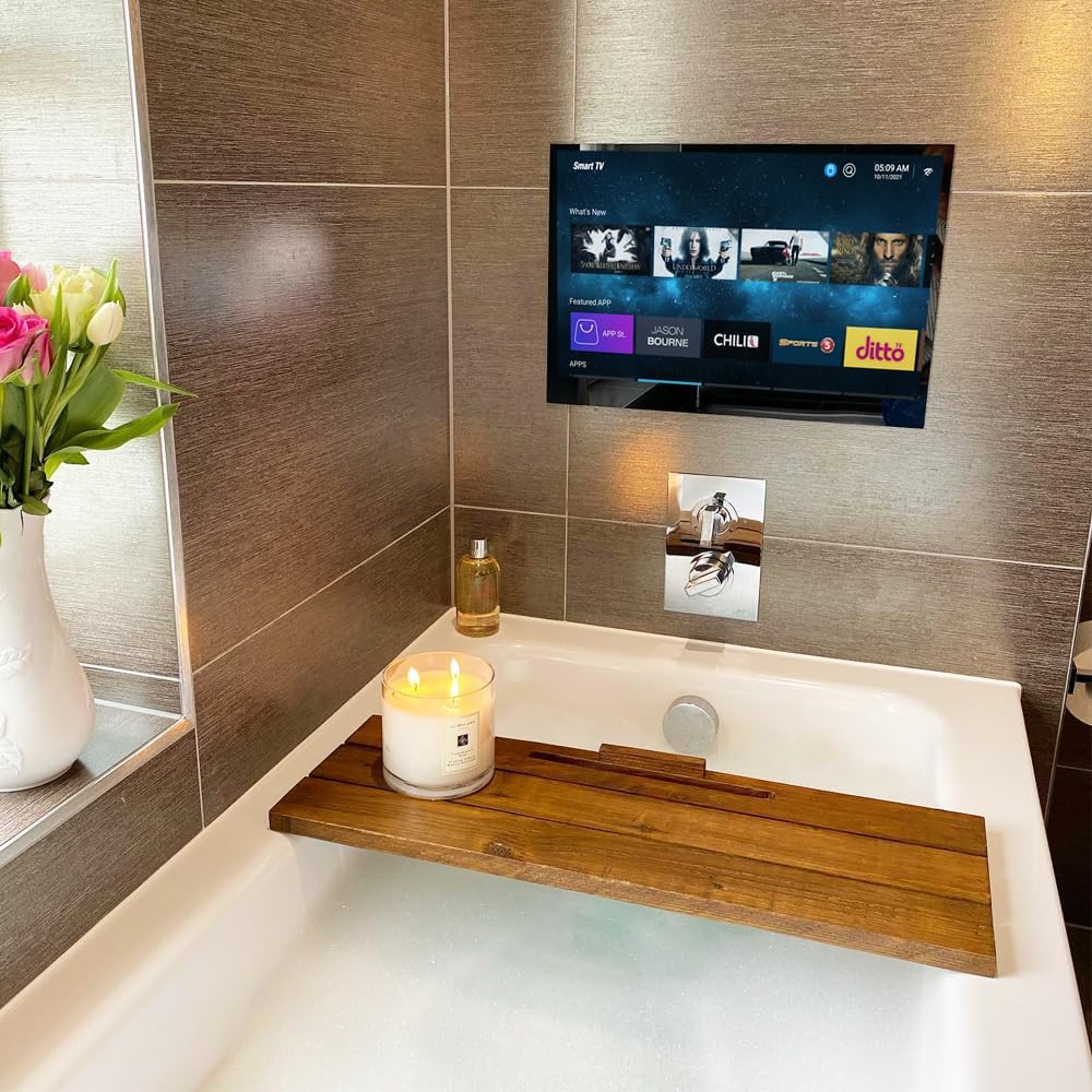 Soulaca 22 inches Black Color Smart Waterproof Bathroom LED Android TV SPA ATSC DTV Tuner WiFi Bluetooth Hotel Television Luxury Kitchen SPA Model 12V DC