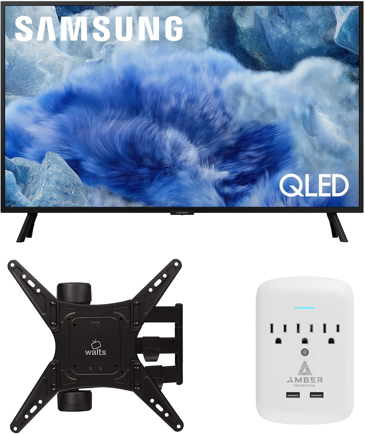 Samsung QN32Q8FAAFXZA 32 Inch Class QLED Q8F 4K Vision AI Smart TV with a Walts Medium Full Motion Mount for 32'-65' TVs and Amber Protection 3-Outlet-Surge Surge Protector (2025)