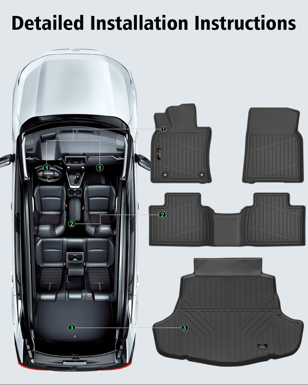 Floor Mats & Trunk Mat Custom Fit for Toyota Camry 2025 (Include Hybrid) All Weather TPE Rubber Cargo Liner Anti-Slip Full Set Automotive Floor Liners for Camry Accessories
