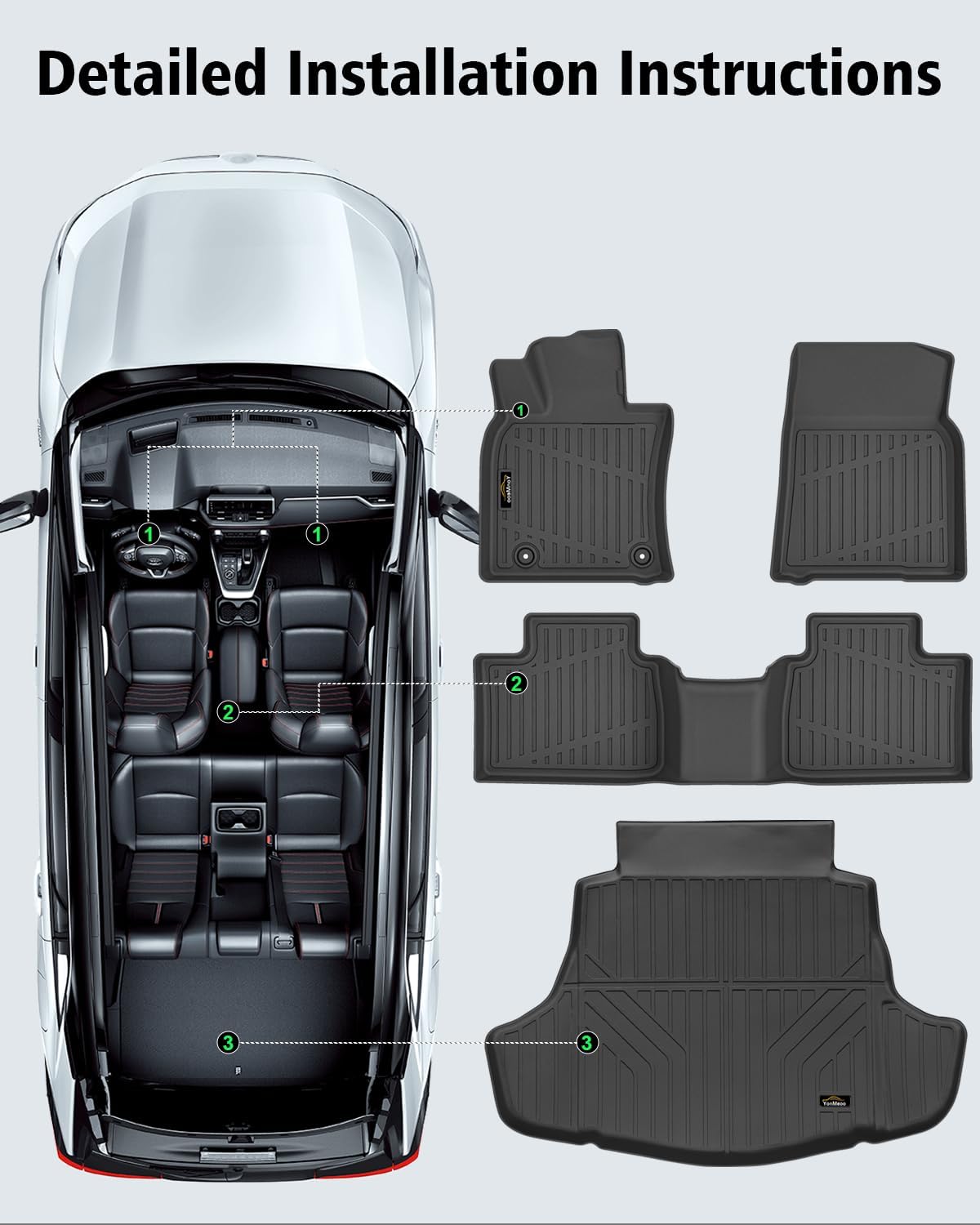 Floor Mats & Trunk Mat Custom Fit for Toyota Camry 2025 (Include Hybrid) All Weather TPE Rubber Cargo Liner Anti-Slip Full Set Automotive Floor Liners for Camry Accessories
