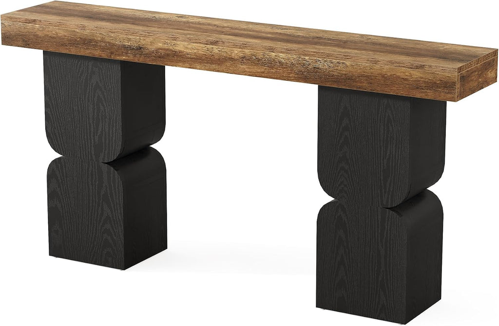 63-Inch Console Table, Heavy-Duty Look, Behind Couch Sofa Table, Color Blocking Design, Bold Structural Presence, Modern Entryway Furniture for Living Room, Hallway, Foyer, Brown + Black