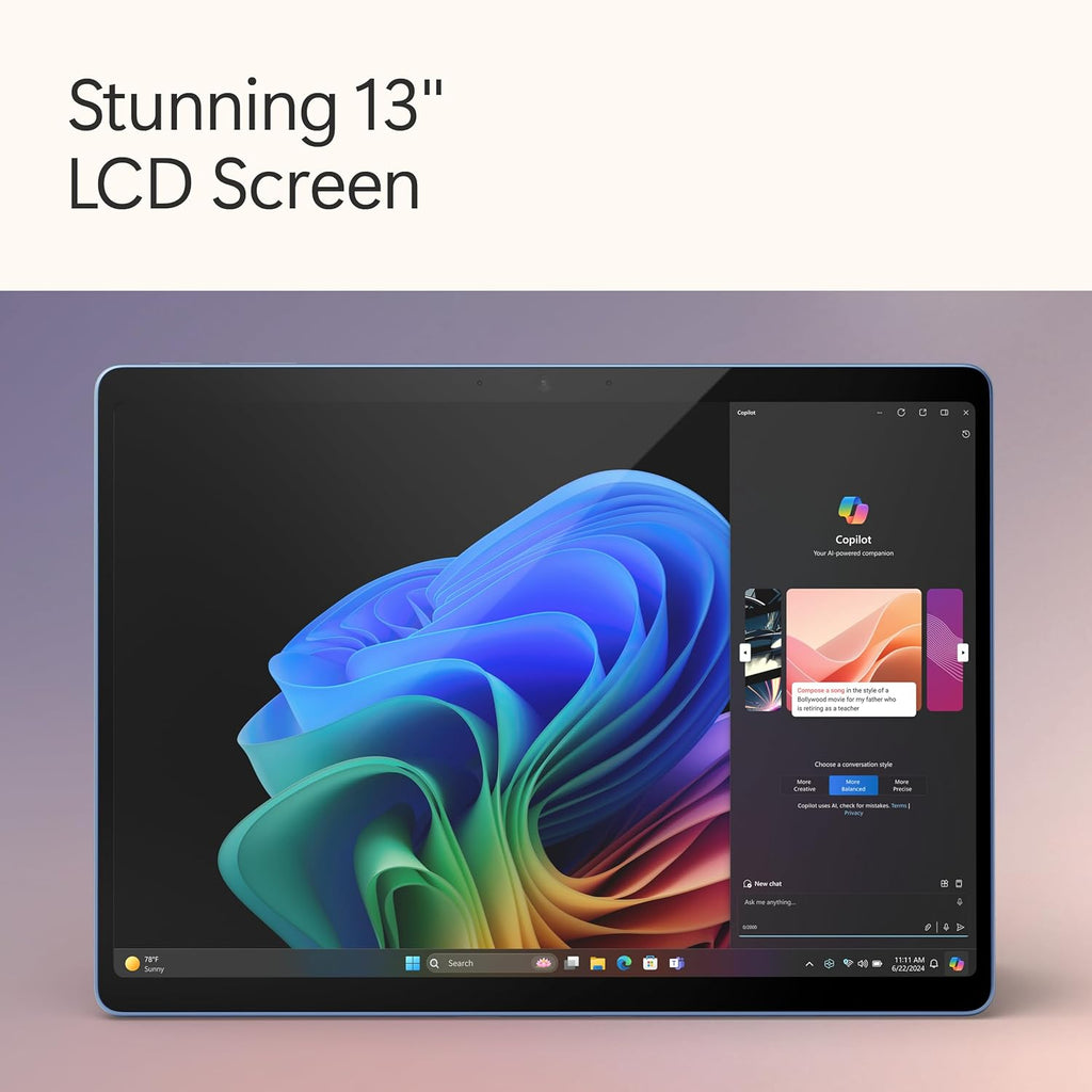 Microsoft Surface Pro 2-in-1 Laptop/Tablet (2024), Windows 11 Copilot+ PC, 13' Touchscreen Display, Snapdragon X Plus (10 Core), 16GB RAM, 512GB Storage, Sapphire