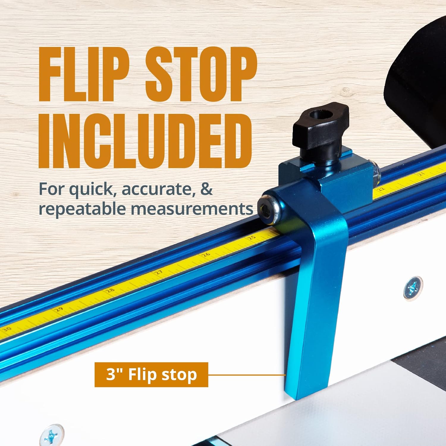 POWERTEC Router Table Fence System 3-1/2' Tall 32' Long, Router Fence Kit with Adjustment Knob, Aluminum Flip Stop, Measuring Tape, Feather Board, Bit Guard, and Built-In 2-1/2' Dust Port - 71655
