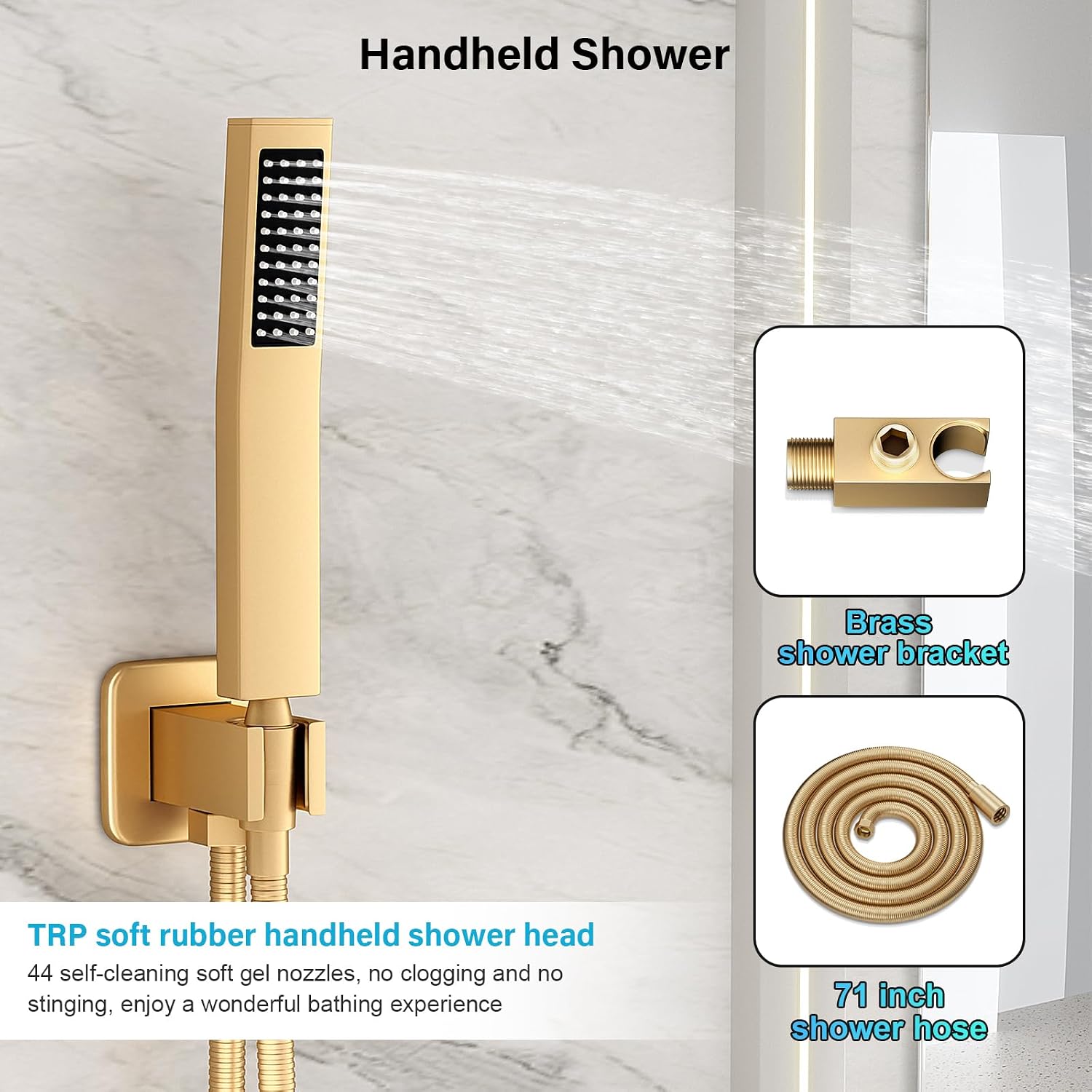 FPXRNG Gold Shower Faucet Set, Rainfall Shower System with Rain Shower Head and Handle Set, Wall Mounted Shower Fixtures, Full Metal Trim Repair Kit 12 inch Paint Gold (With Shower Valve)