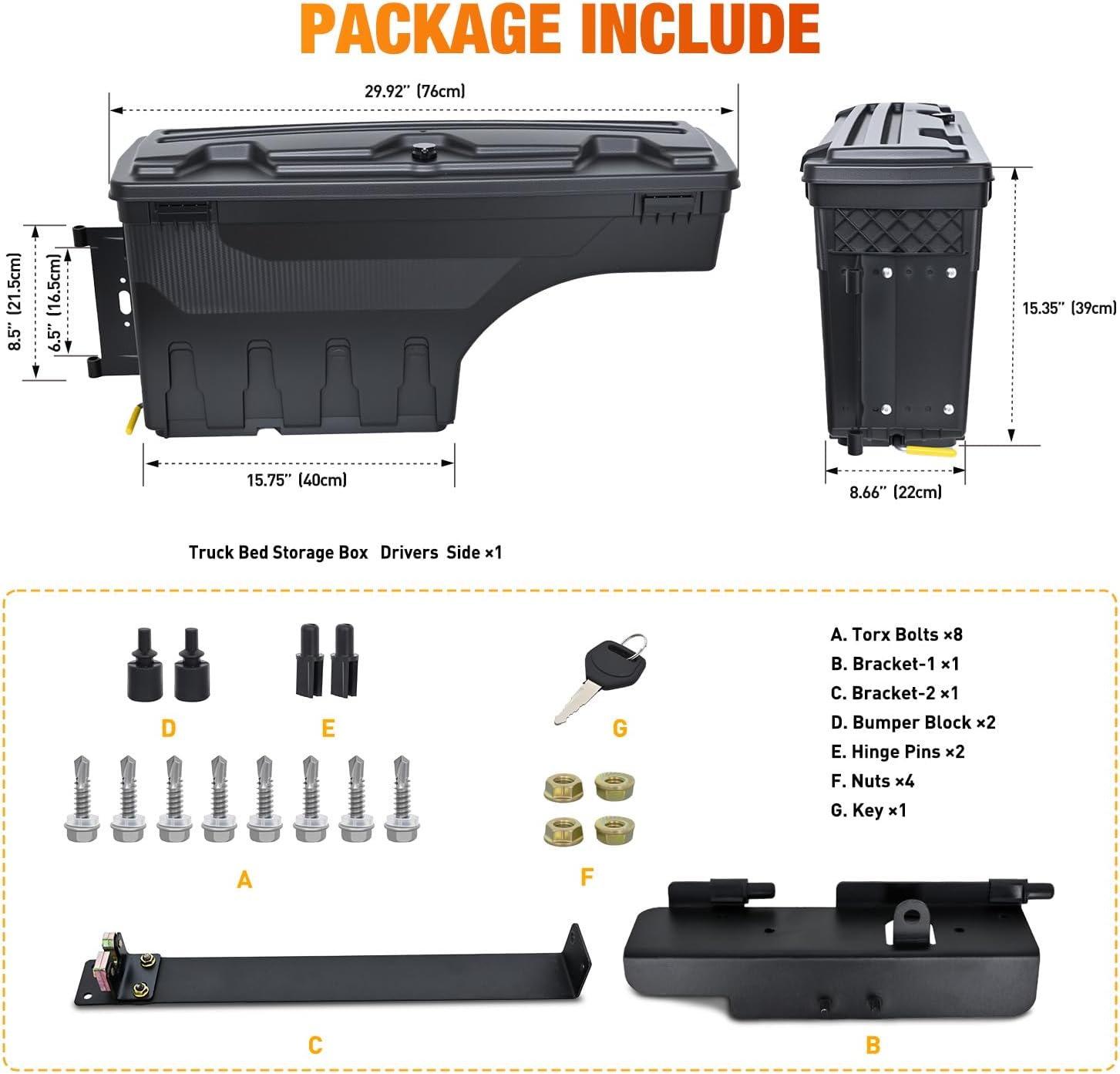 Nilight Truck Bed Tool Box Left Drivers Side Truck Tool Box Fit for Toyota Tundra 2007-2021 ABS Swing Case Truck Bed Storage Box with Lockable Lid Waterproof Wheel Well Toolbox Black