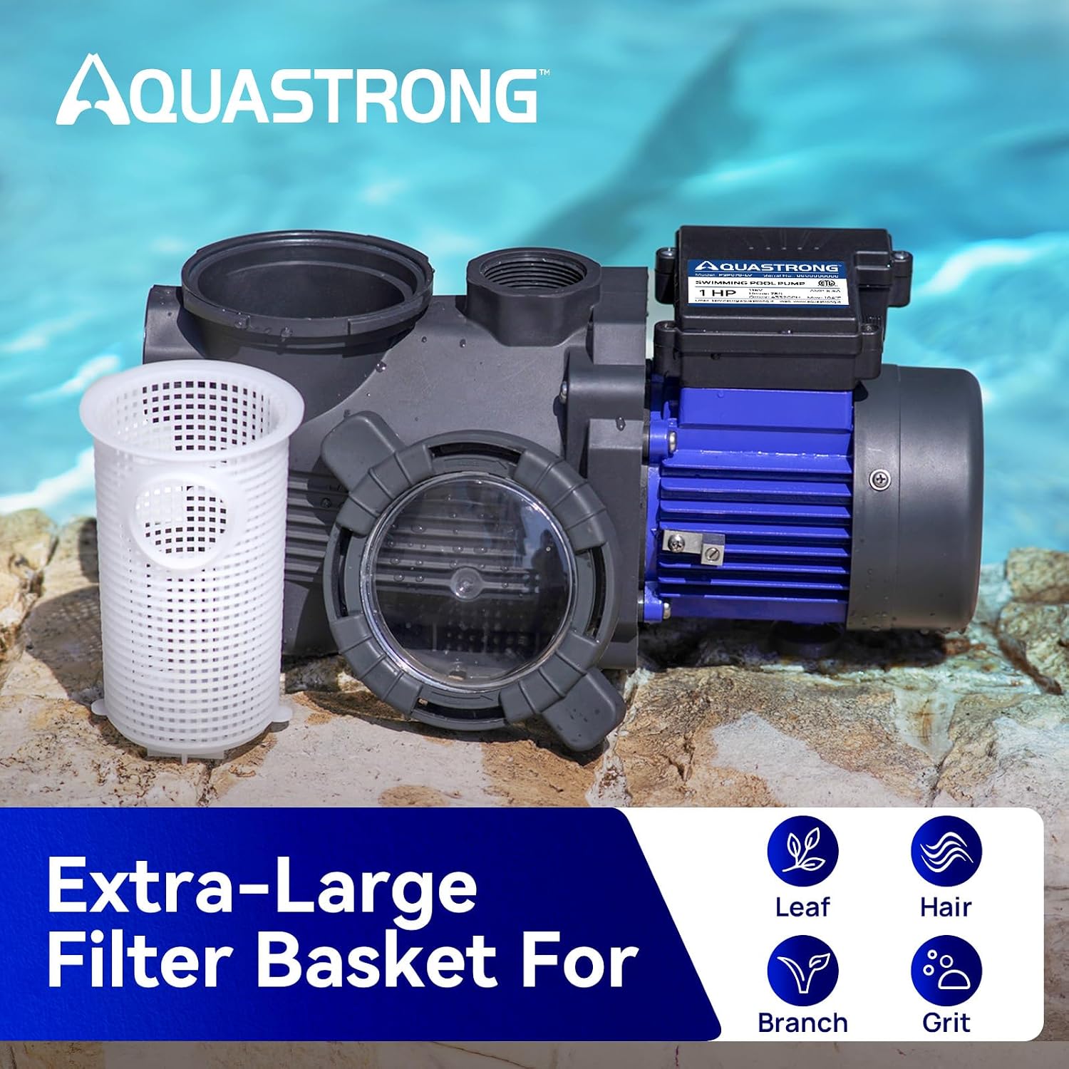 AQUASTRONG Above Ground Pool Pump High Flow Self Priming Swimming Pool Pumps with Filter Basket,Deep Blue