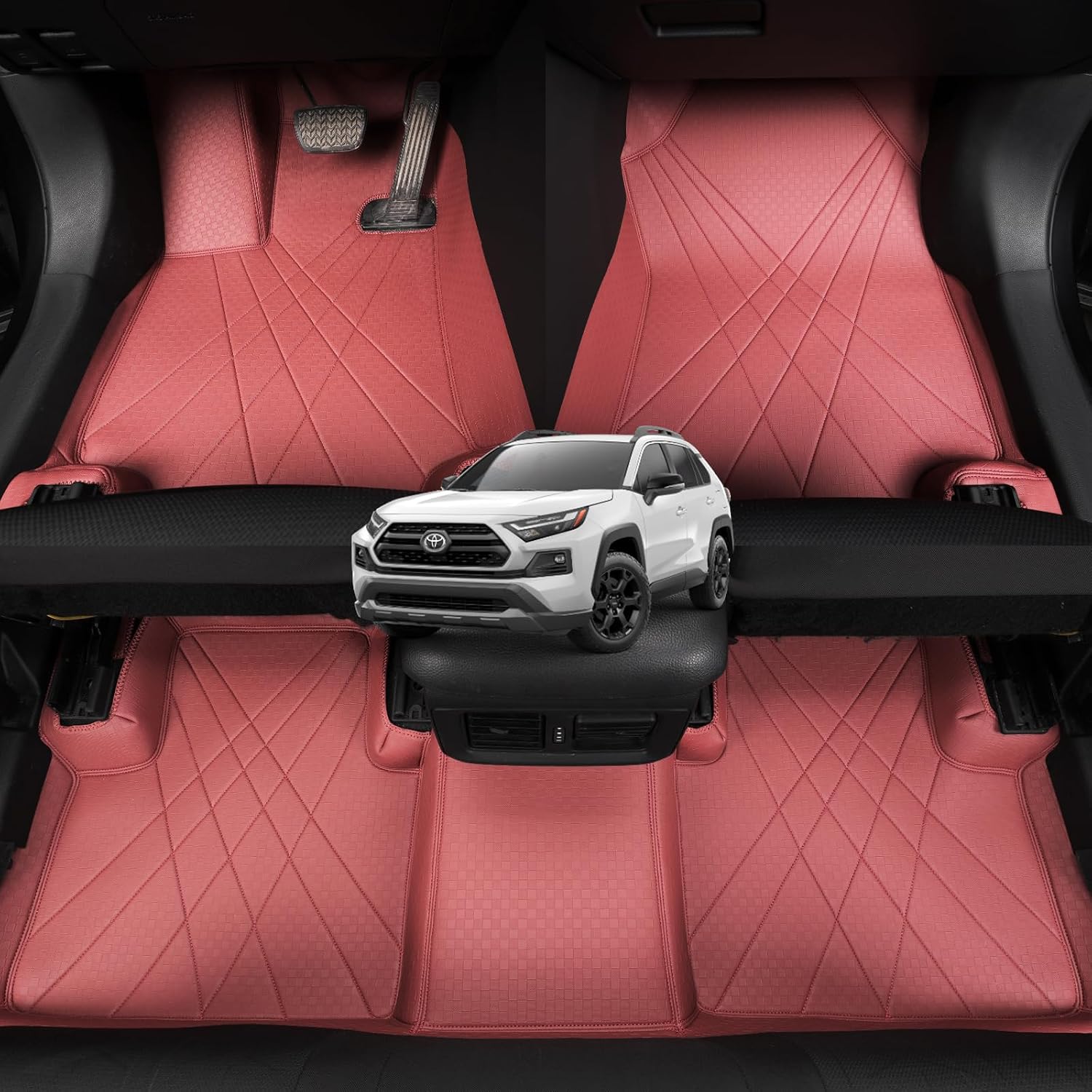 EKR Custom Floor Mats for Toyota RAV4 (Not Hybrid) 2013-2018, Front & 2nd Row Luxury Car Floor Mat Fit RAV4 2013 2014 2015 2016 2017 2018 (Burgundy Leatherette)