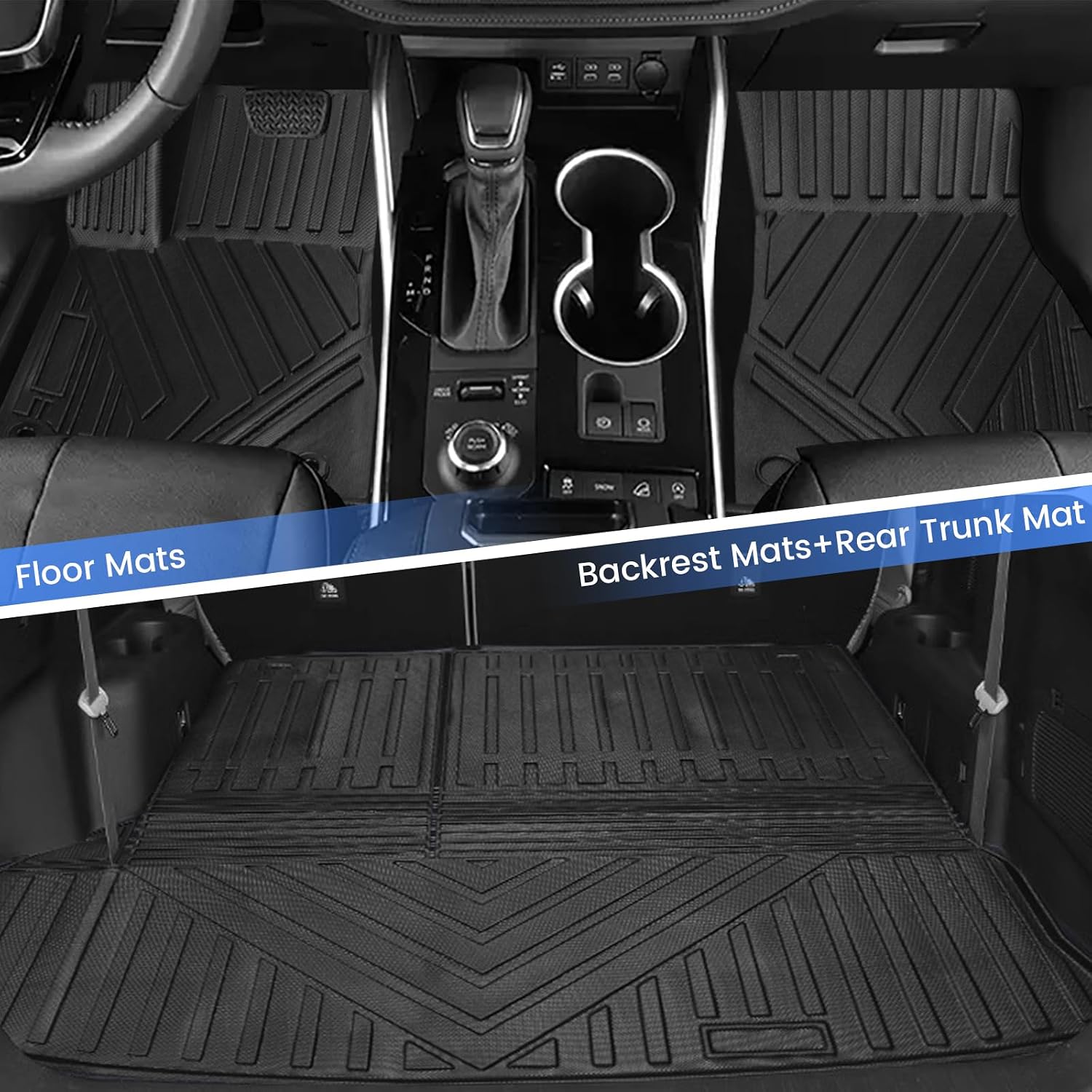 Compatible for 2014-2019 Toyota Highlander Floor Mats & Seat Back Cover & Cargo Liner 7 Passenger Model All-Weather TPE Floor Mats Compatible with Toyota Highlander Accessories (Full Set)