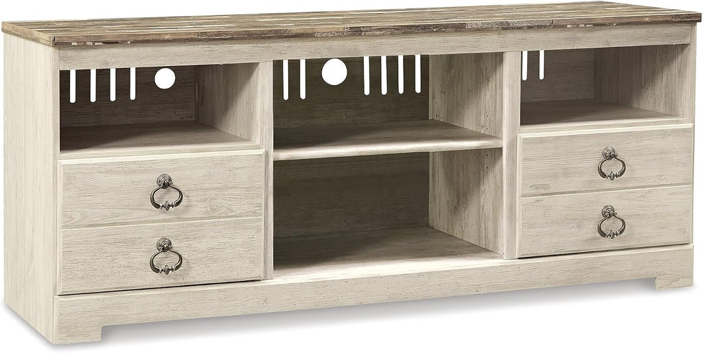 Signature Design by Ashley Willowton Farmhouse 3-Piece Entertainment Center for TVs up to 73' with LED Lighting, Whitewash