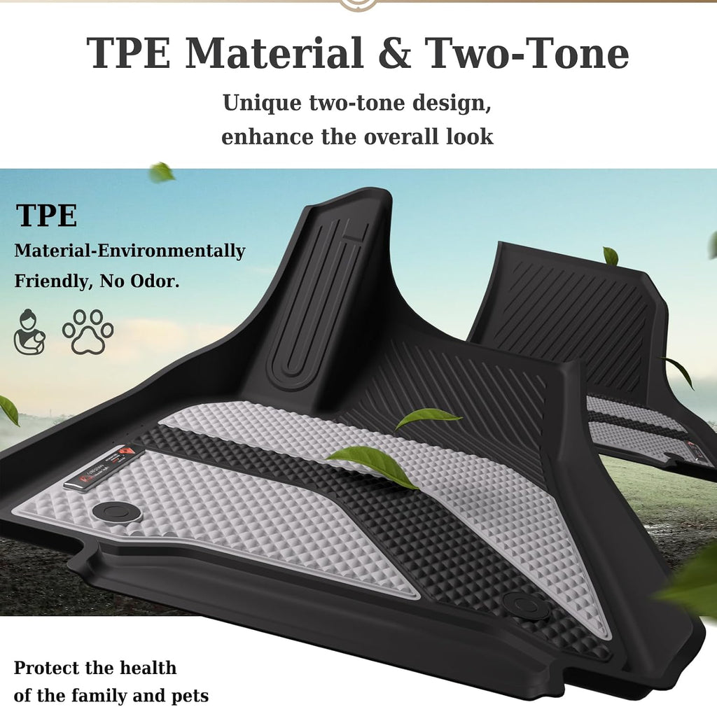Coverado Floor Mats Full Set, Cargo Liners Compatible with Tesla Model Y 5 Seat 2024 2023 2022 2021 2020, All Weather TPE Cargo Liner Floor Liners, Trunk Floor Mat BlackGray Two-Tone