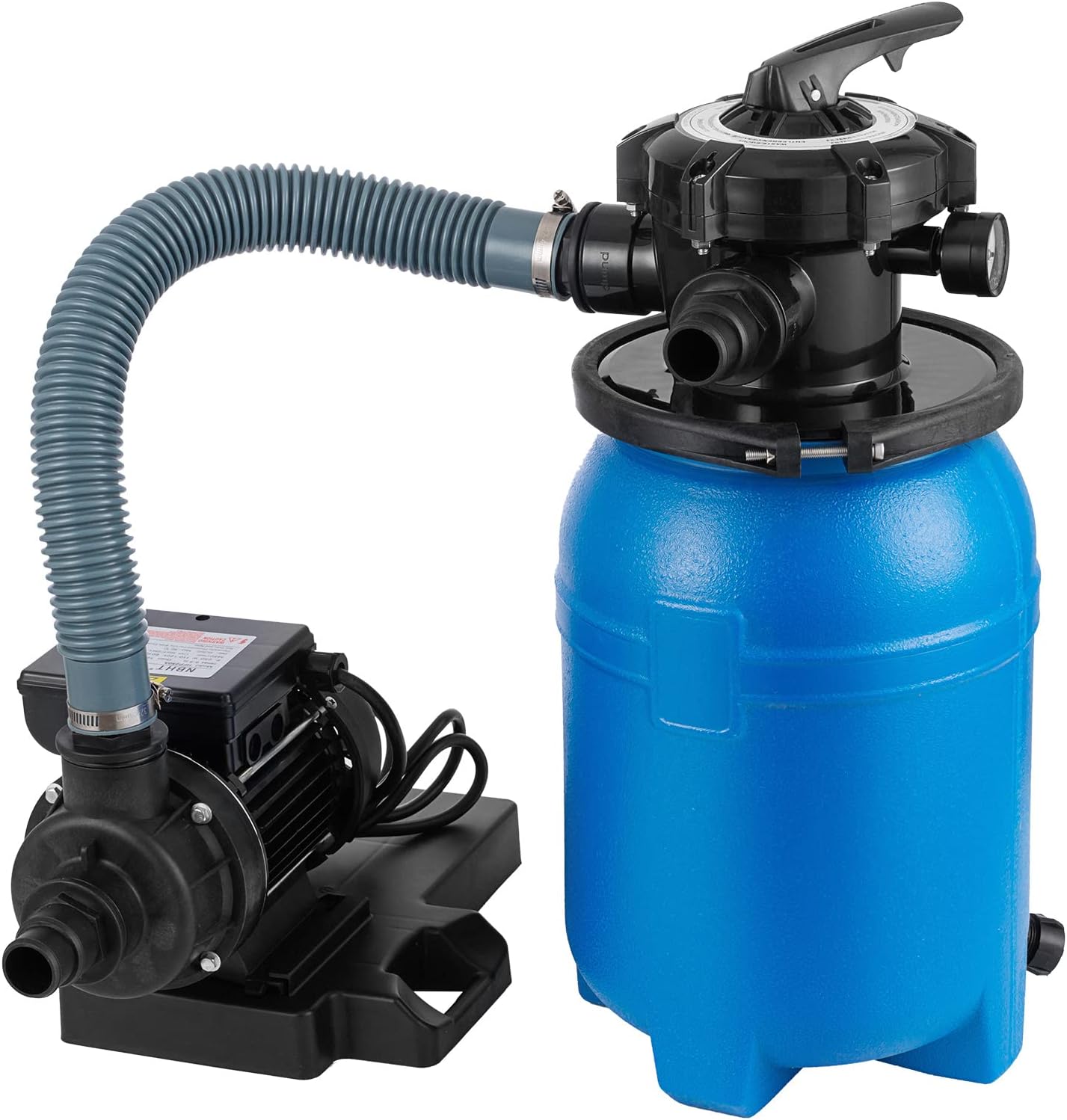 SmarketBuy 10'' Sand Pool Filter System 10000 Gallon Sand Filter with 1/3 HP Above Ground Swimming Pool Pump 6-Way Multi-Port Valve Pool Filter, Black & Blue