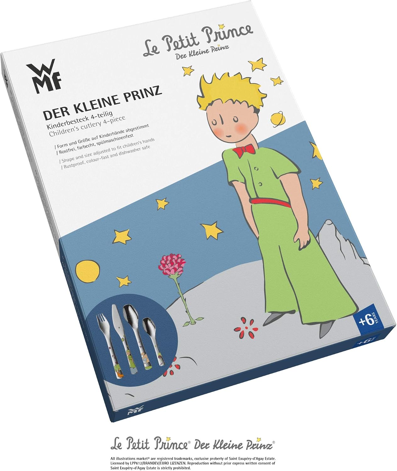 WMF Children Cutlery Set 4-Pieces The Kleine Prince Cromargan 18/10 Stainless Steel Brushed Suitable from 6 Years
