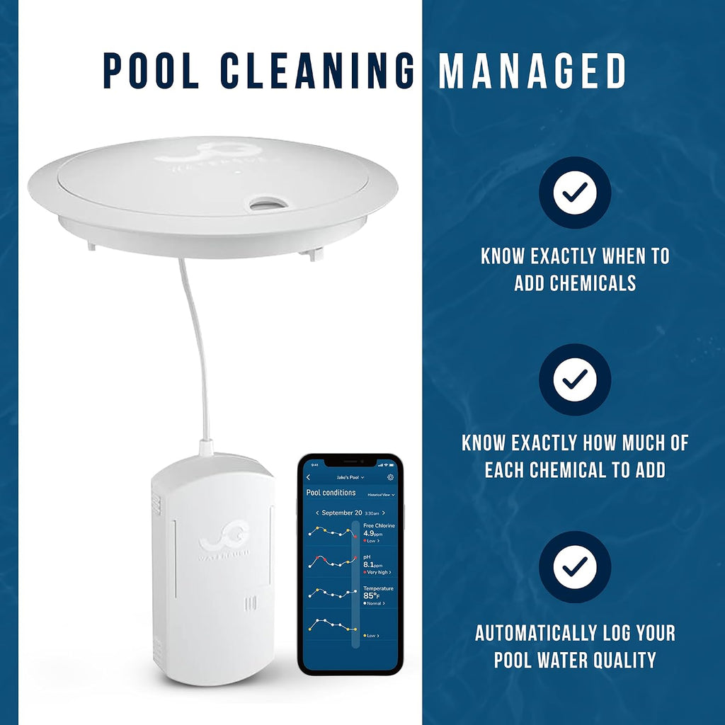 WaterGuru Sense S2 Smart Pool Monitor – Digital Pool & Spa Water Tester for Chlorine, pH, CYA & Alkalinity – Wi-Fi Enabled – Includes C5 Cassette, Float Ring & Batteries