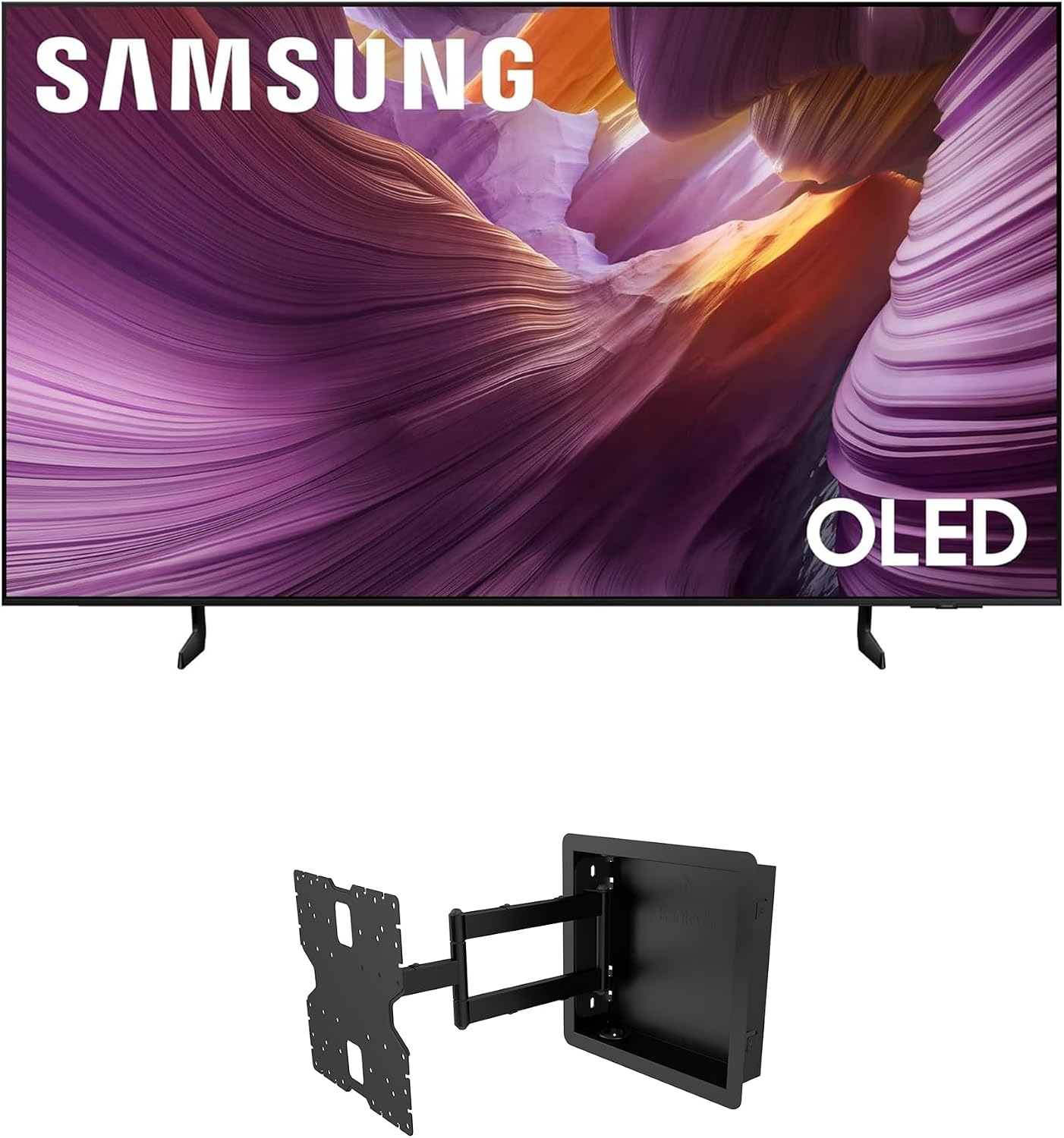 Samsung QN55S85FAFXZA 55 Inch OLED HDR 4K Smart TV with a Kanto R400 Recessed in-Wall Full Motion Articulating Mount (2025)