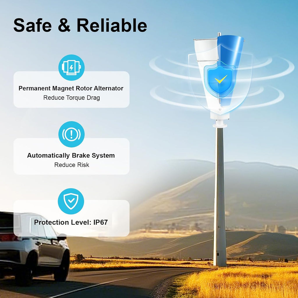 Wind Turbine Wind Turbine Generator Kit Vertical Axis Wind Turbine Generator with Controller and 2 Blades Automatic Wind Direction Adjustment for Home, Yacht, Gazebo 500W 12V