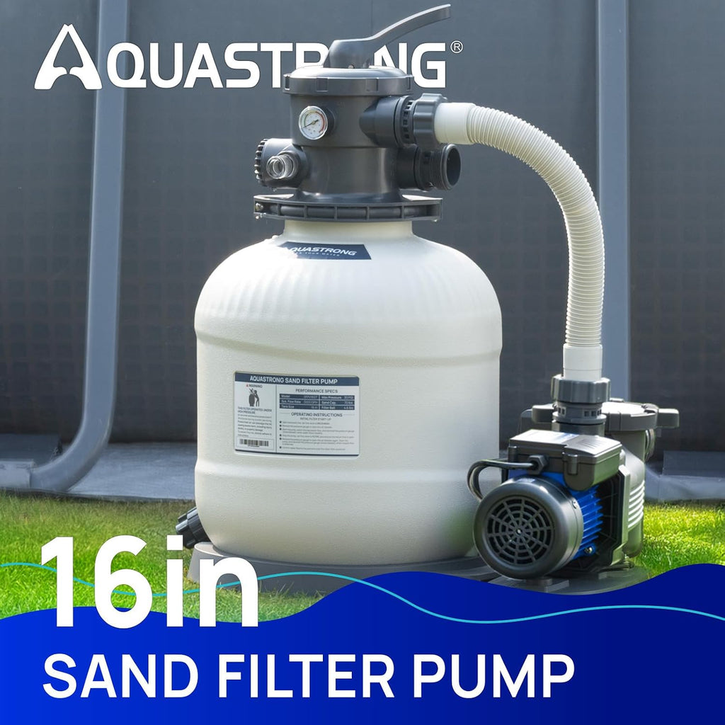 AQUASTRONG Sand Filter Pump for Above Ground Pool, Pool Pumps Above Ground, Pool Sand Filter with 6-Way Valve,Improved Circulation and Filtration,16in, up to 16000 Gallons