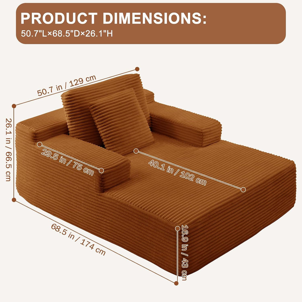 67.5 Inch Oversized Indoor Chaise Lounge, Sofa Bed, Living Room Couch, Corduroy Sofa, Couches for Living Room, Deep Seat Sleeper Couch Reading Chairs (Brown)