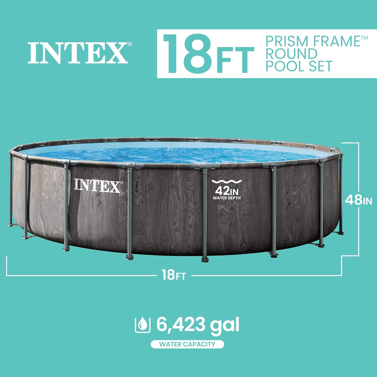 INTEX 26743EP Prism Frame Above Ground Swimming Pool Set: 18ft x 48in – Includes 1500 GPH Cartridge Filter Pump – Removable Ladder – Pool Cover – Ground Cloth