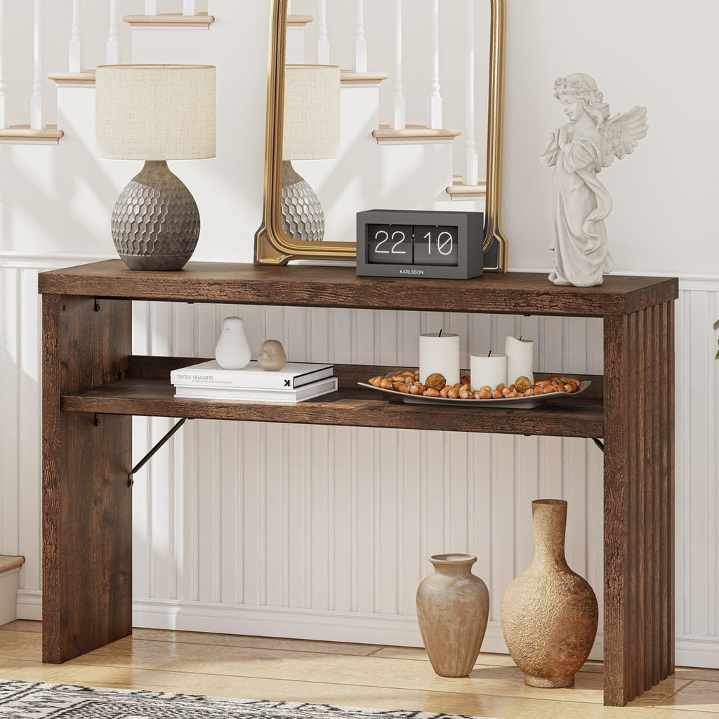 BON AUGURE Entryway Table, Console Table Behind Couch, Wood Sofa Tables with Shelf for Living Room, Farmhouse Entry Tables for Hallway Foyer (Rustic Oak, 47 Inches)