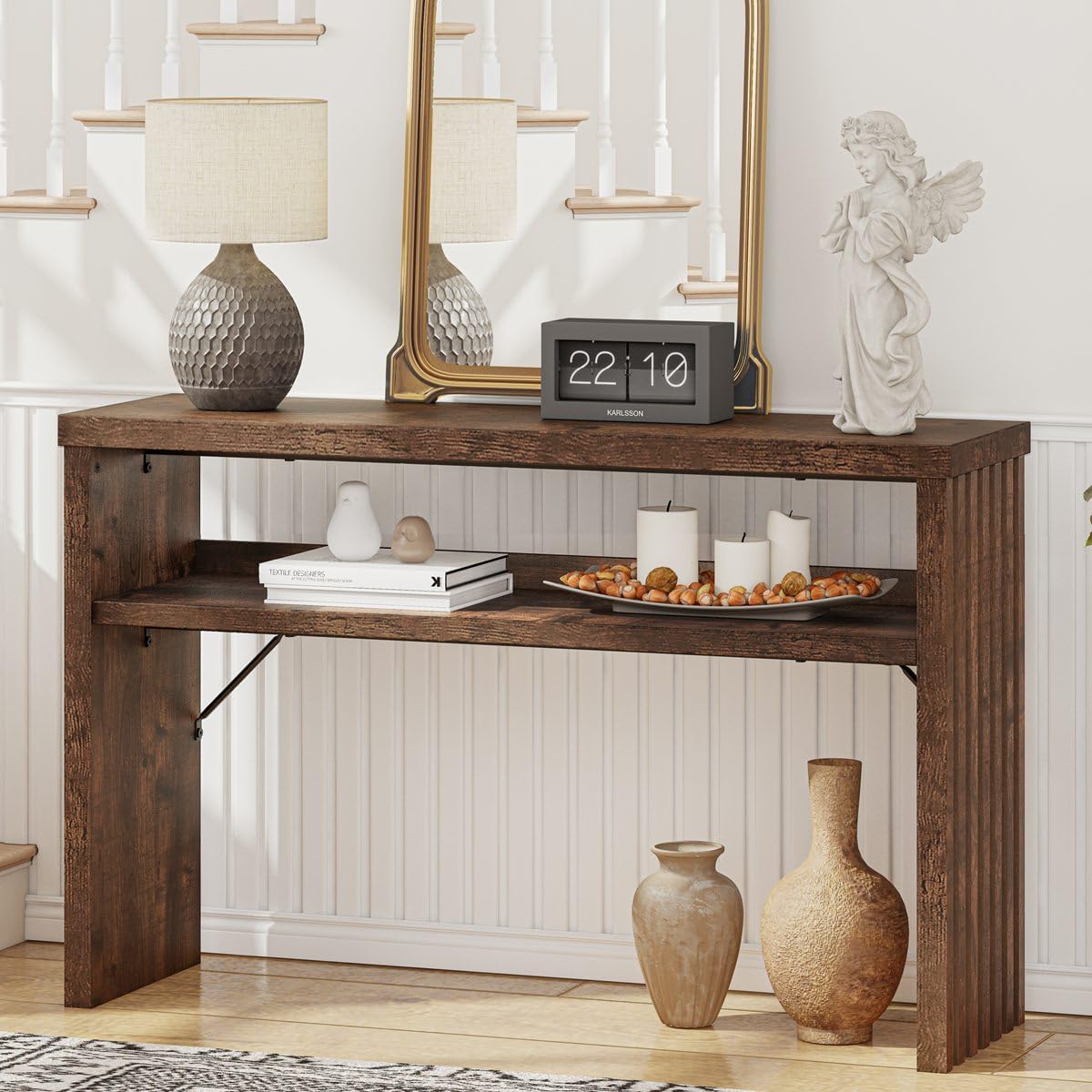 BON AUGURE Entryway Table, Console Table Behind Couch, Wood Sofa Tables with Shelf for Living Room, Farmhouse Entry Tables for Hallway Foyer (Rustic Oak, 47 Inches)