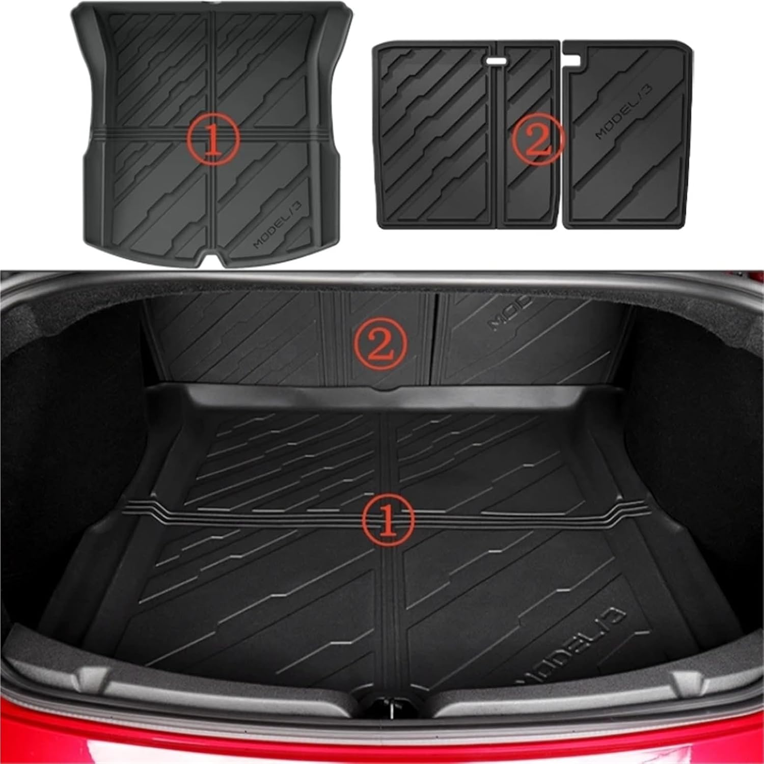 for Tesla Model 3 Highland 2024 2025+ TPE Floor Mats & Cargo Liner, 3D Cyber Style Waterproof Anti-Slip Trunk Mat Backrest(6PCS LHD Set)