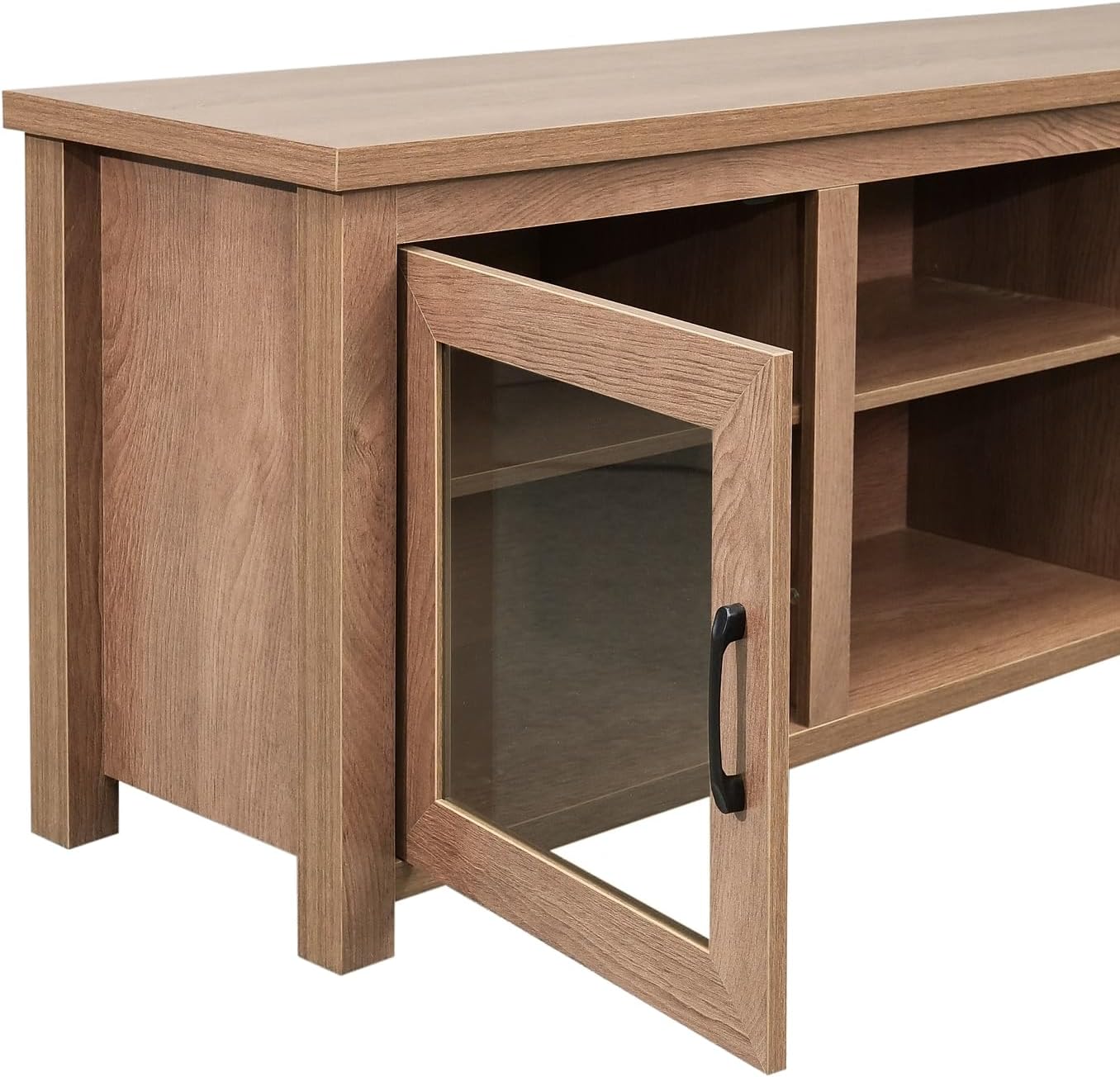 Flash Furniture Sheffield TV Stand for up to 80' TVs - Modern Walnut Finish & Full Glass Doors - 65' Engineered Wood Frame - 3 Height Adjustable Shelves