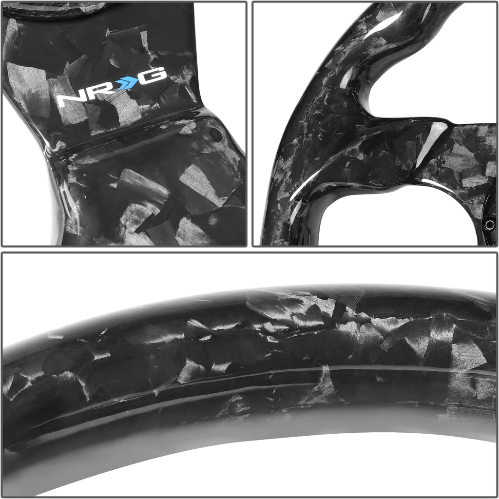 NRG Innovations NRG-ST-009FC-BK Carbon Fiber Steering Wheel Shinny Black Forged 320mm, 3 Spoke Flat Bottom Wheel
