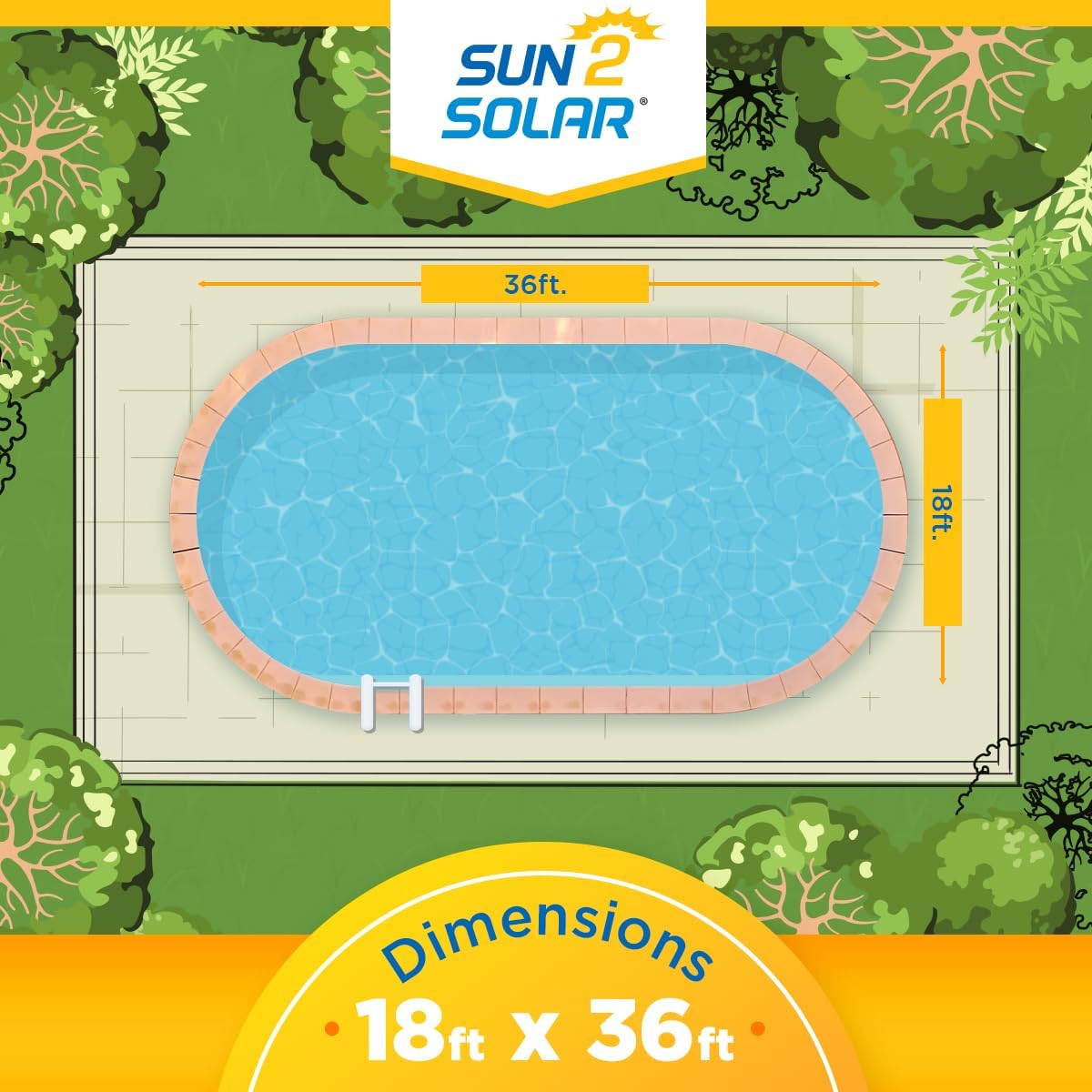 Sun2Solar Blue 18 ft x 36 ft Oval Pool Solar Cover | 8 Mil | Heat Retaining | Thermal Heating Blanket for Inground & Above Ground Swimming Pools | 800 Series Includes 6-Pack of Heavy-Duty Grommets