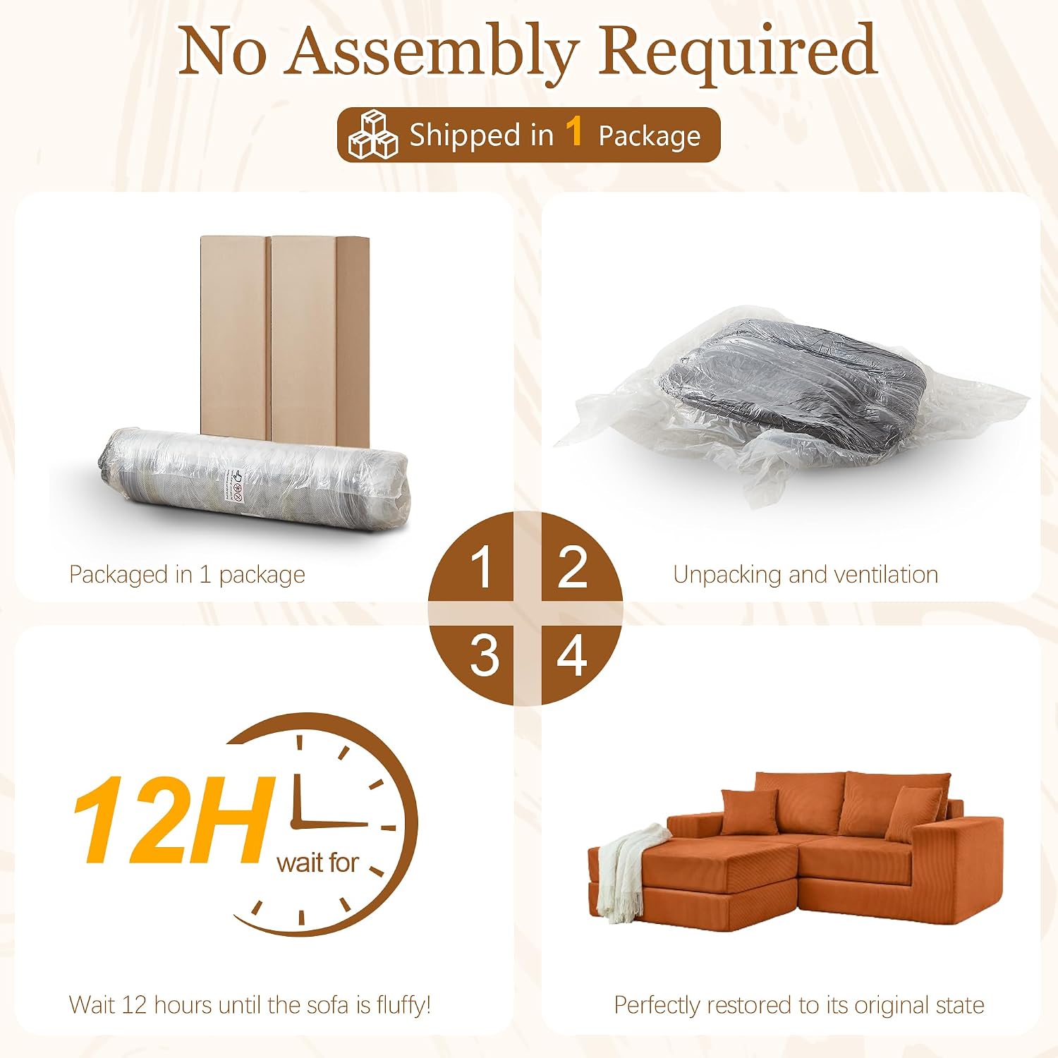 80 Inches Modular Sectional Loveseat Sofa, Cloud Boneless Couch with Non-Slip Base, Modern Sleeper Sofa Bed for Living Room, Small Spaces, No Assembly Required, Corduroy (Orange)