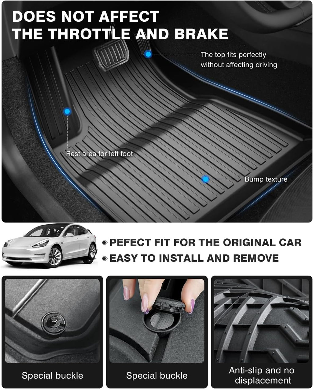 Powerty Floor Mats for 2024 2025 2026 Tesla Model 3 Highland 8 PCS Floor Cargo Liners Full Set All Weather TPE 3D 2 Row Liner Front Rear Storage Mat and Rear Seat Back Mats